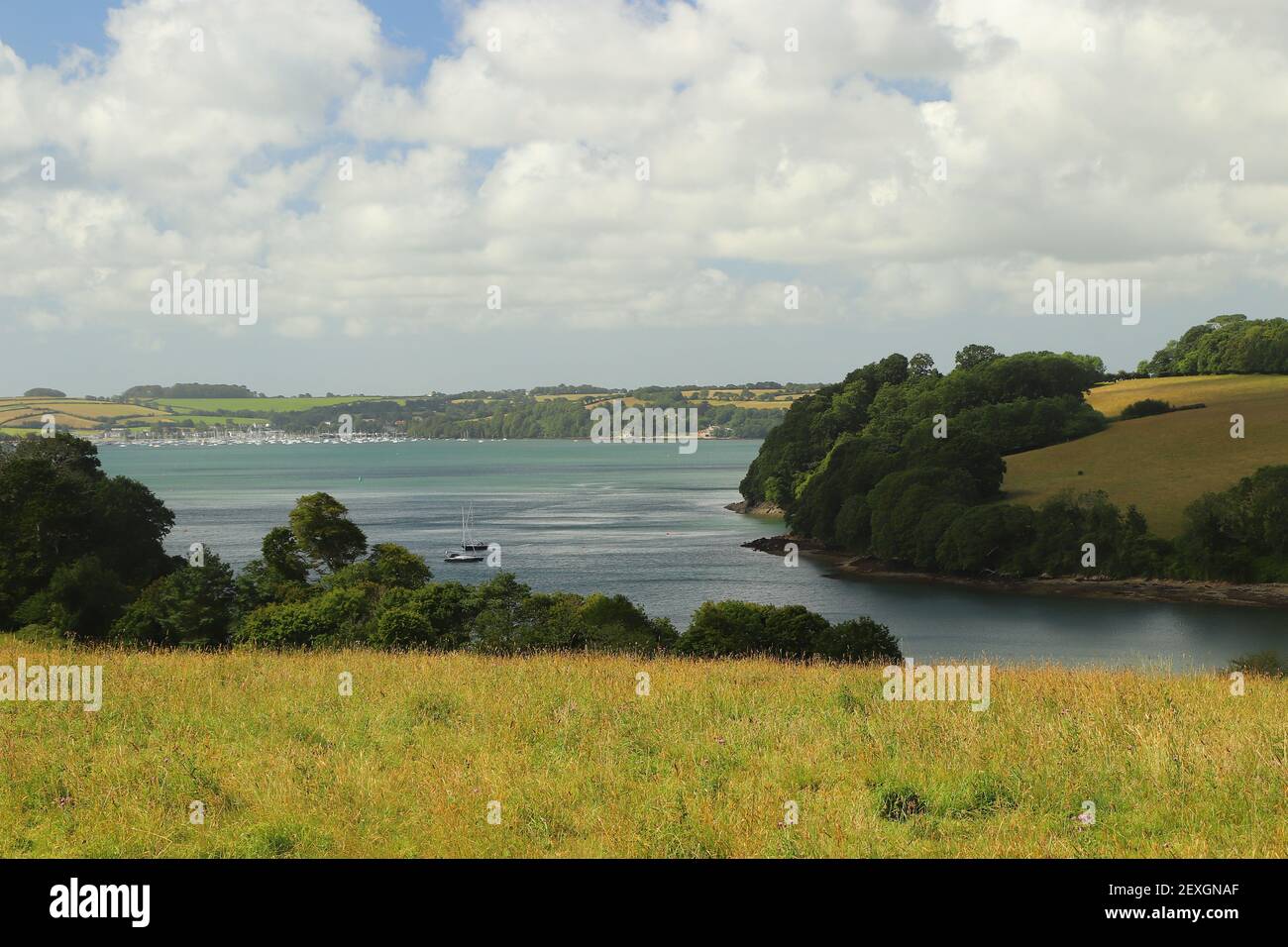 View over the river Fal from the meadows of Trelissick gardens Stock Photo