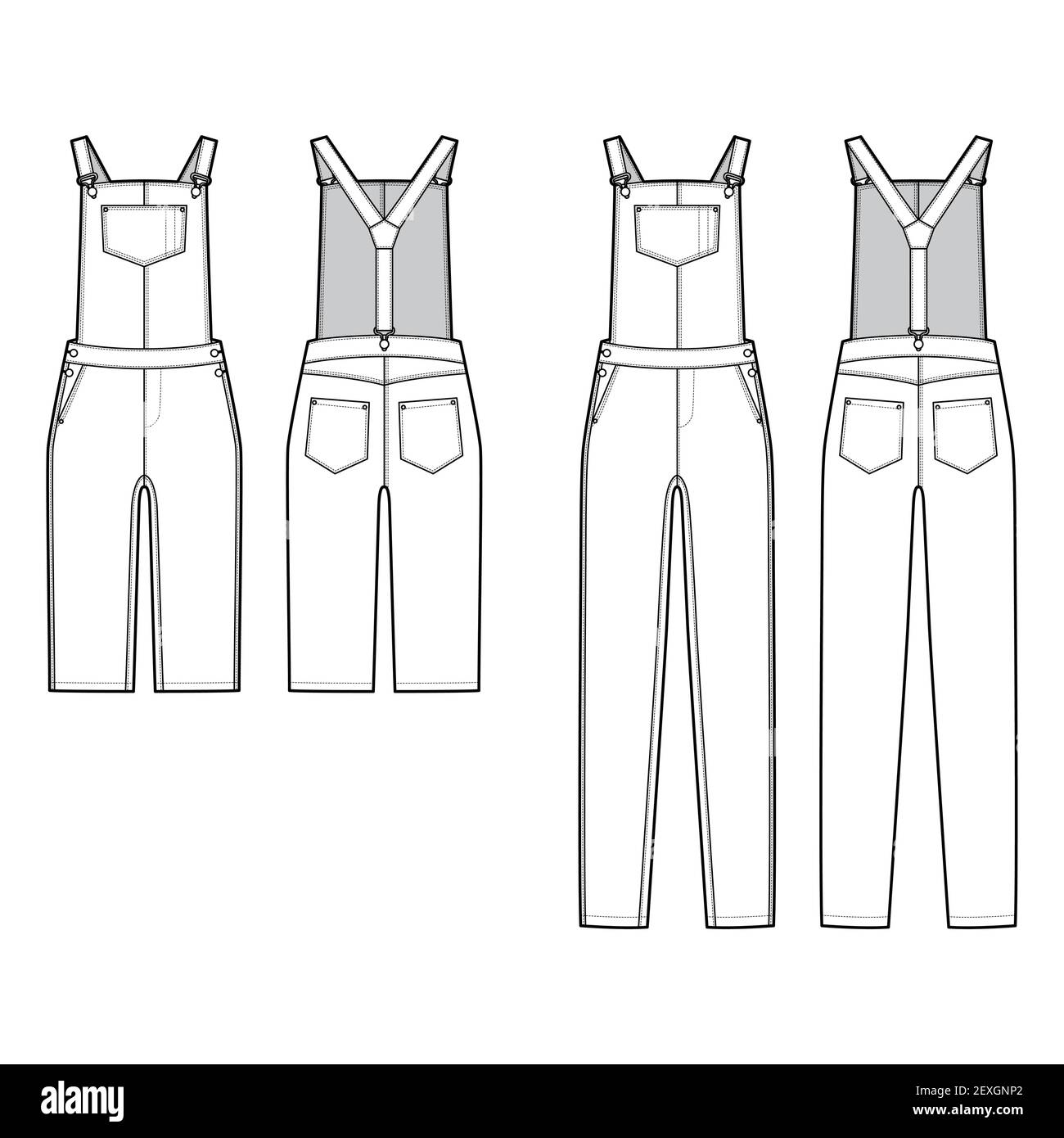 Set of Ski pants technical fashion illustration with normal low waist, high  rise, zipper patch pockets