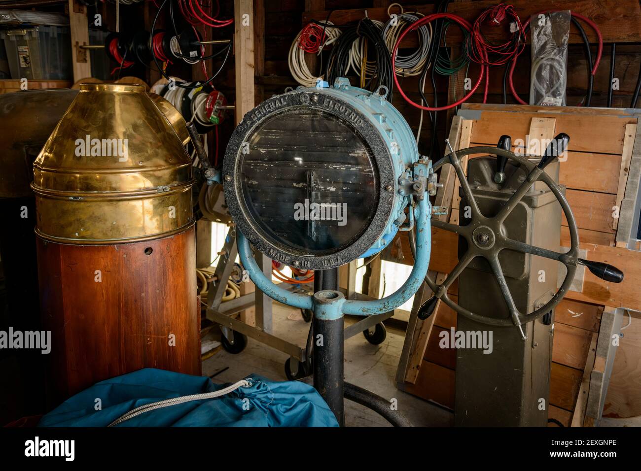 Old nautical equipment stored in the loft of the Youth Marine Foundation/Sea Scout Base, Tacoma, WA Stock Photo