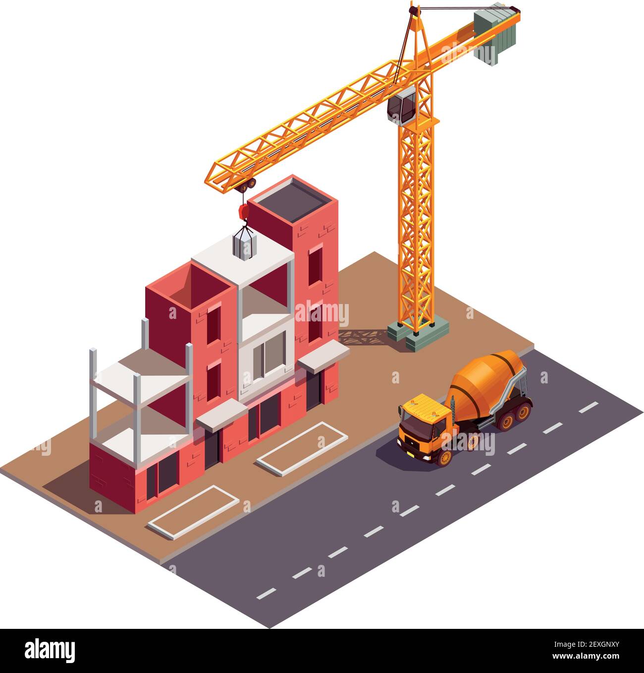Townhouse buildings isometric composition with view of building site ...