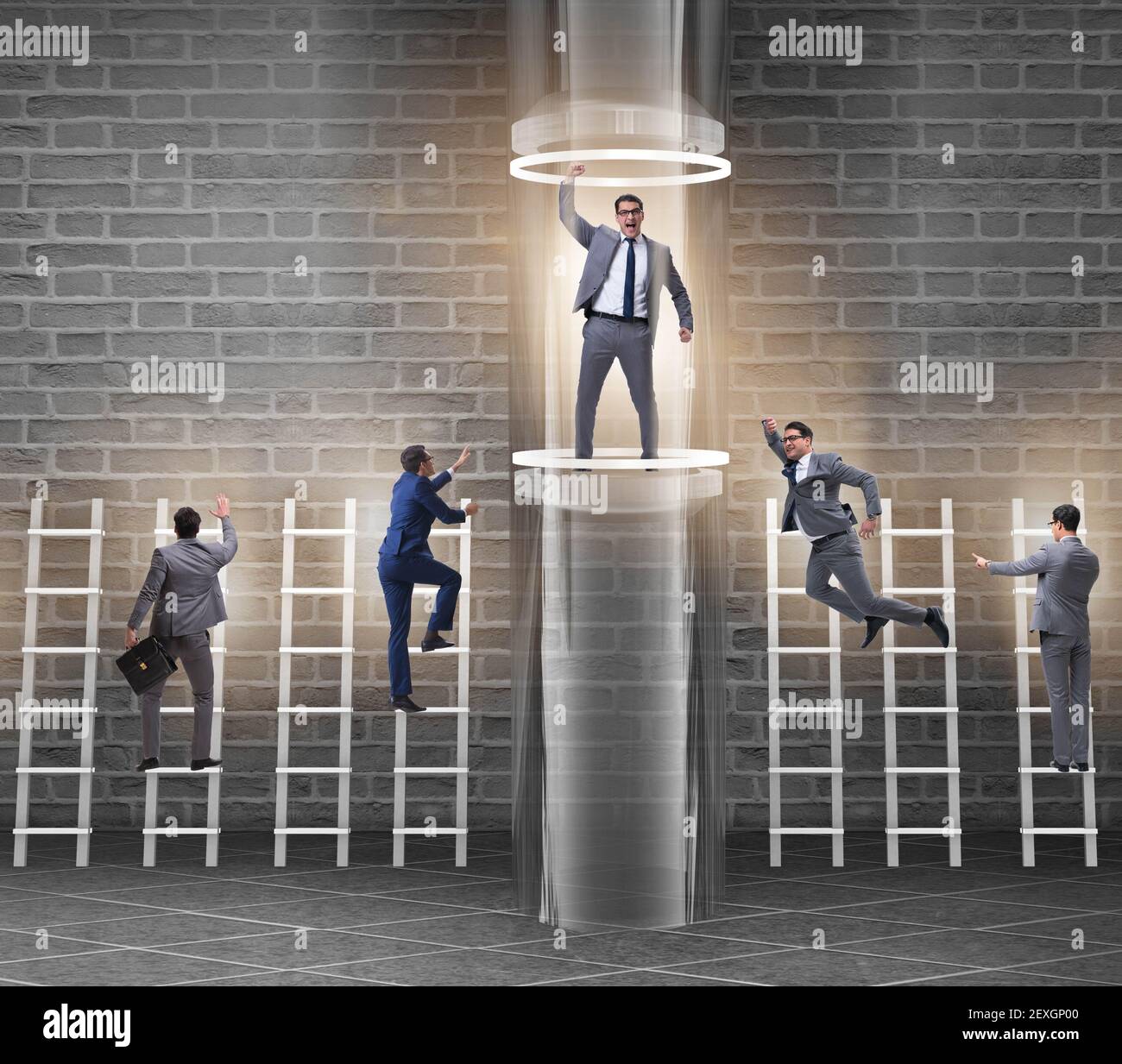 The businessmen in accelerated and fast promotion concept Stock Photo ...