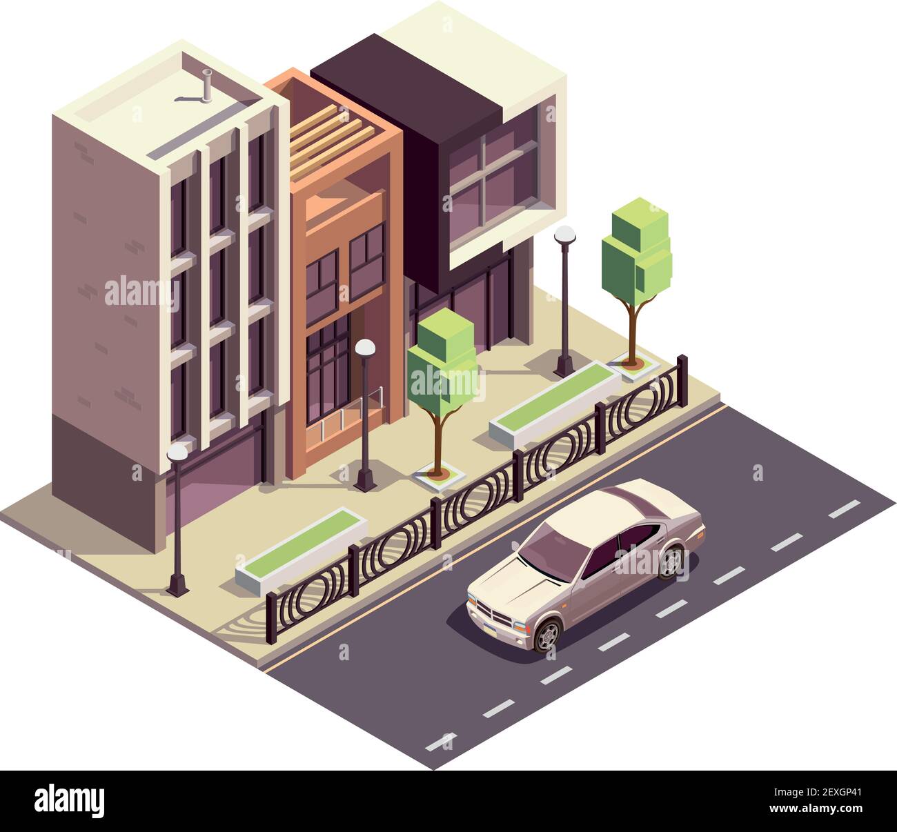 Townhouse buildings isometric composition with row of modern houses ...