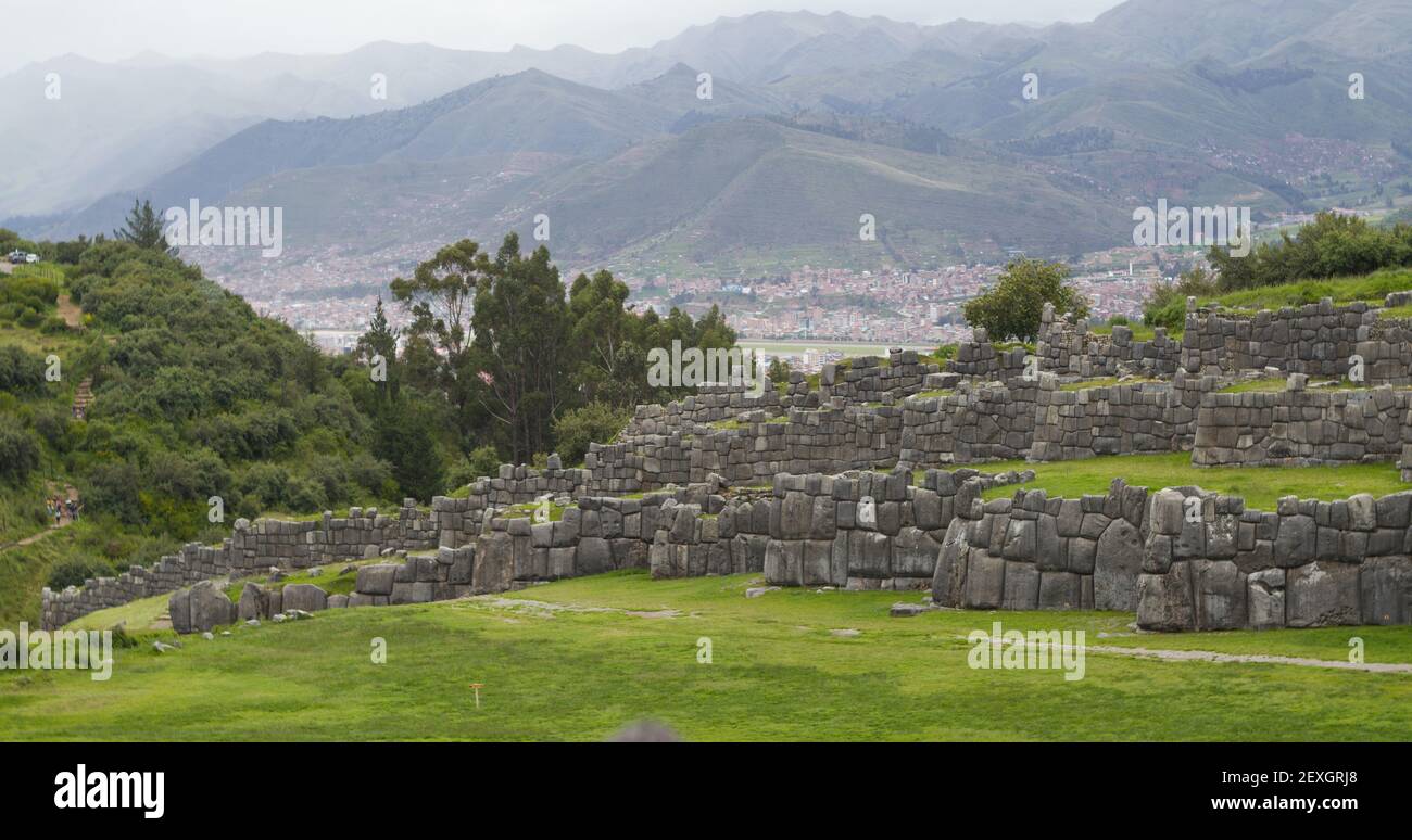 Sacsayhuaman landscape archeaological complex - cusco peru Stock Photo