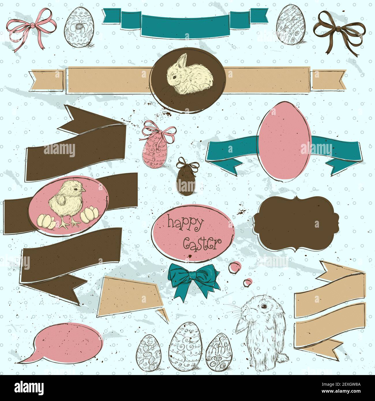 Set of vintage deign elements about Easter Stock Photo - Alamy