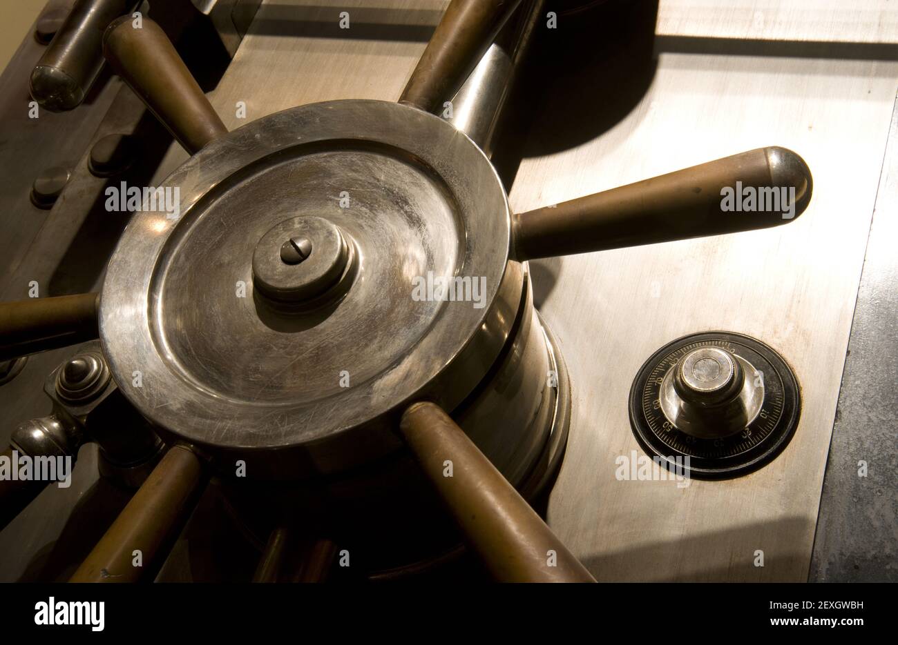 Bank Vault Safe Handle Combination Lock Dials Stock Photo