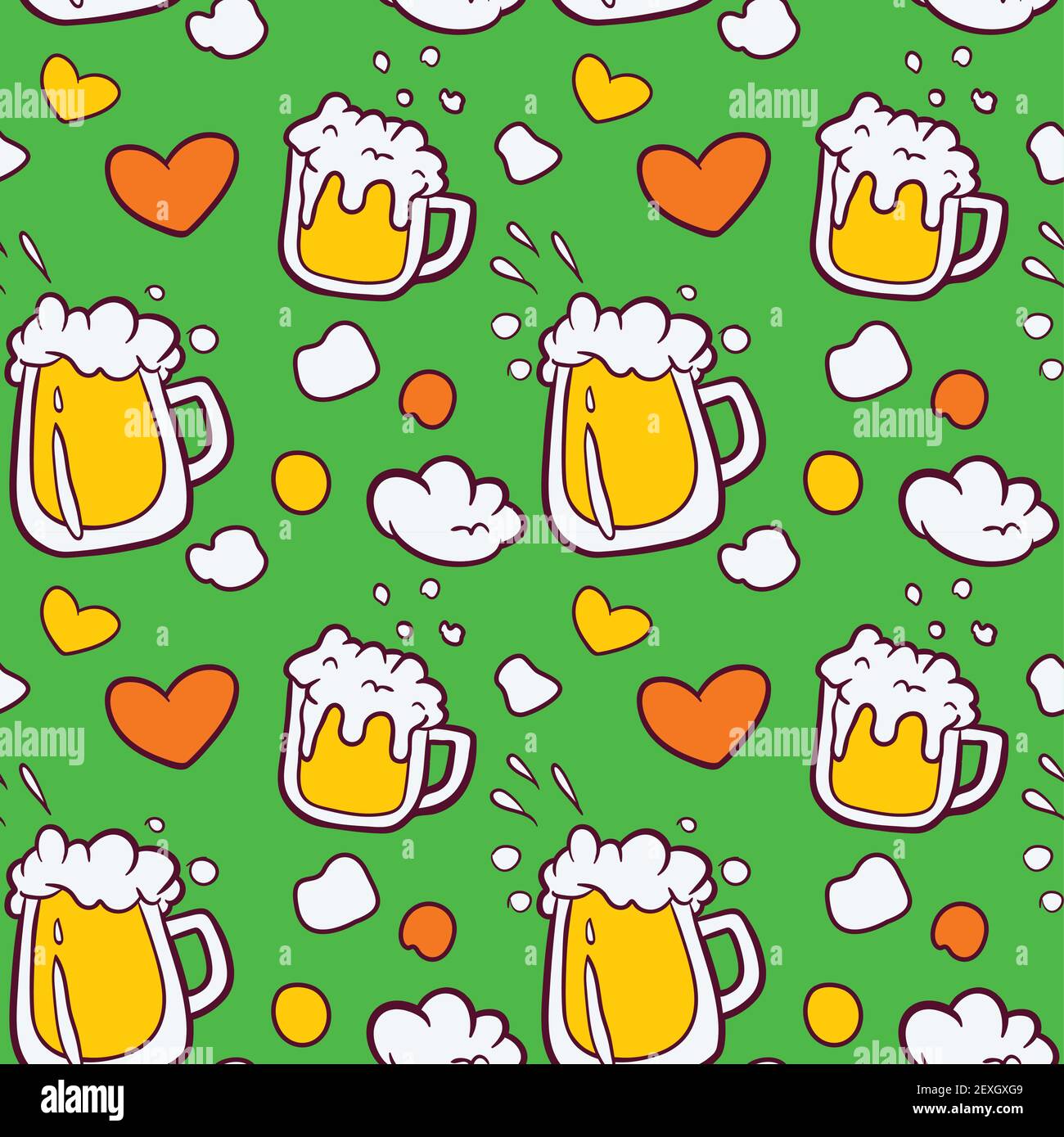 Saint Patrick's day celebrations, 17 March, celebration themed seamless pattern made of hand drawn vector illustrations and elements. Stock Vector