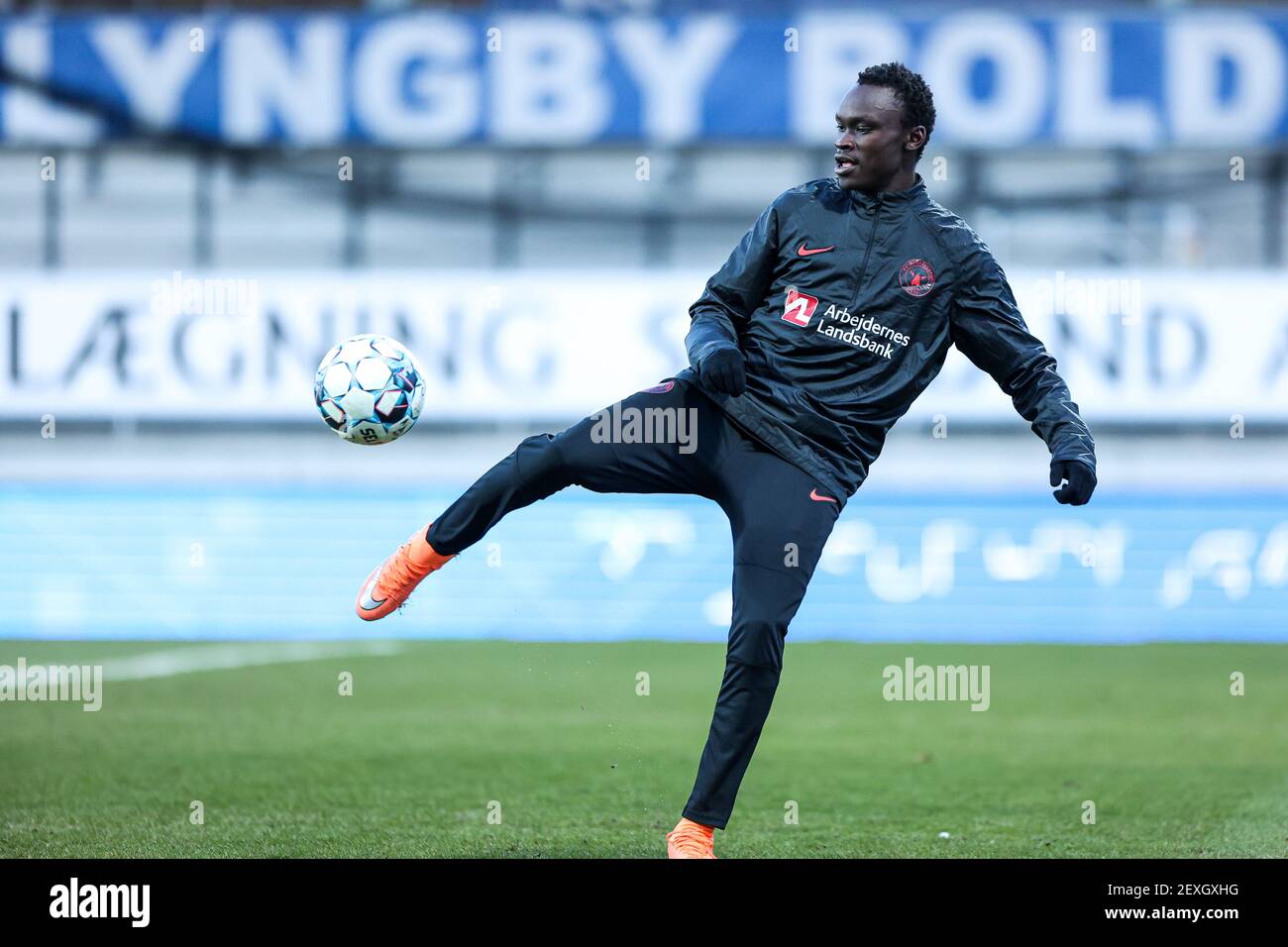 Kongens Lyngby, Denmark. 4th Mar, 2021. Pione Sisto (7) of FC Midtjylland warming up before the 3F Superliga match between Lyngby Boldklub and FC Midtjylland at Lyngby Stadion in Kongens Lyngby, Denmark. (Photo Credit: Gonzales Photo/Alamy Live News Stock Photo