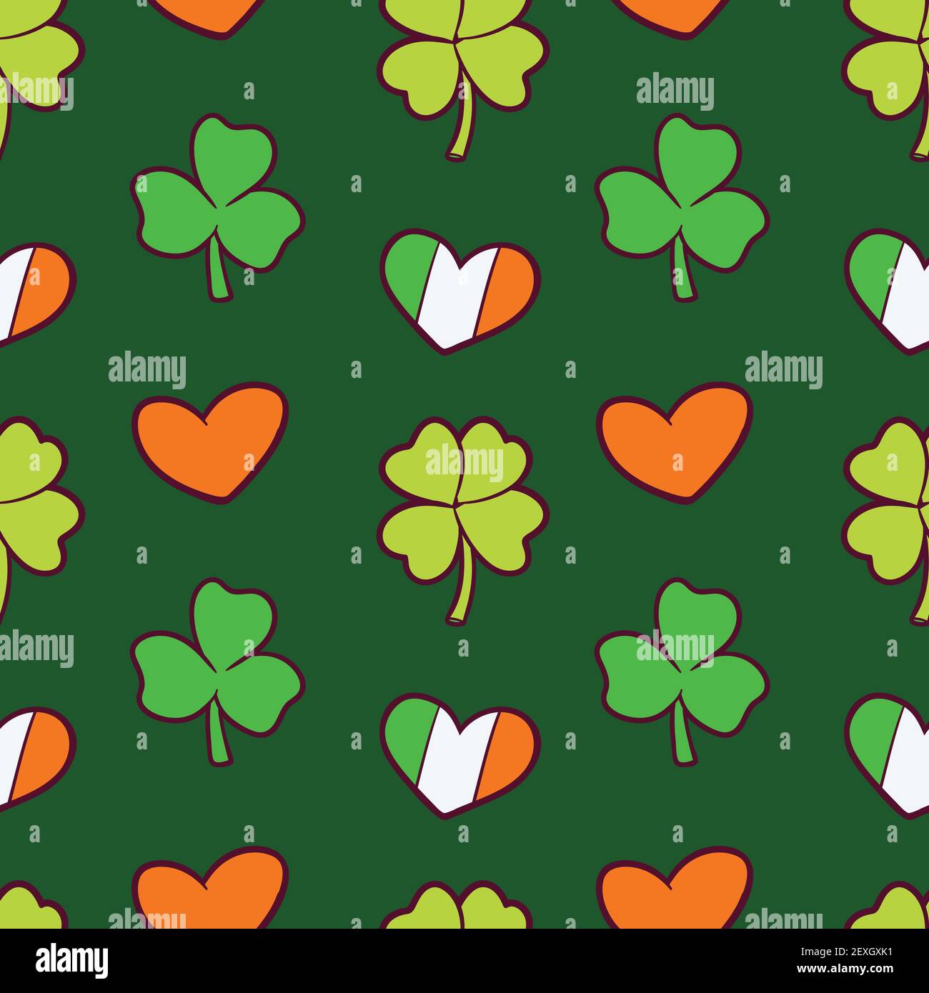 Saint Patrick's day celebrations, 17 March, celebration themed seamless pattern made of hand drawn vector illustrations and elements. Stock Vector