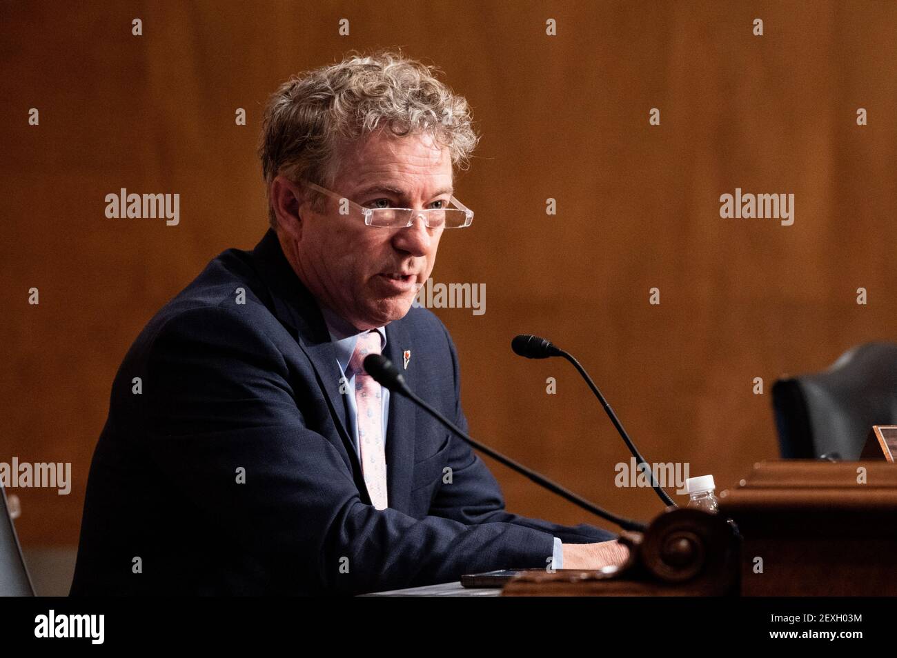 U.S. Senator Rand Paul (R-KY) speaks at a hearing of the Senate Homeland Security and Governmental Affairs committee. Stock Photo