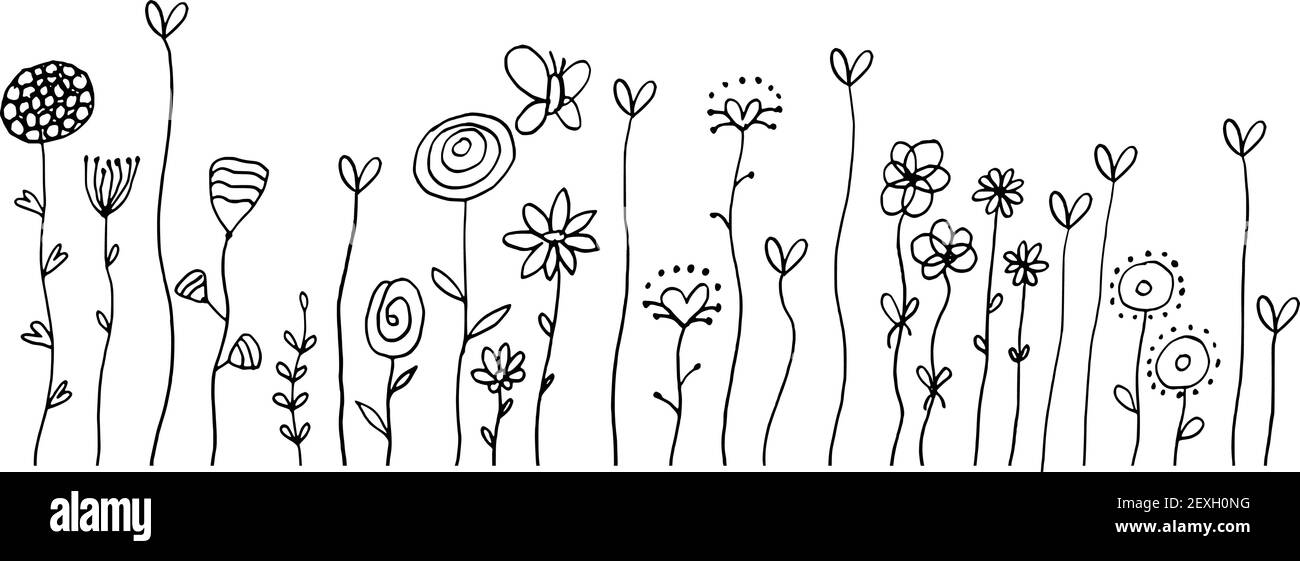 vector drawing black and white garden design background Stock Vector