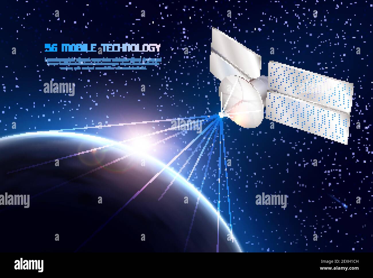 Mobile technology realistic background with communications satellite in