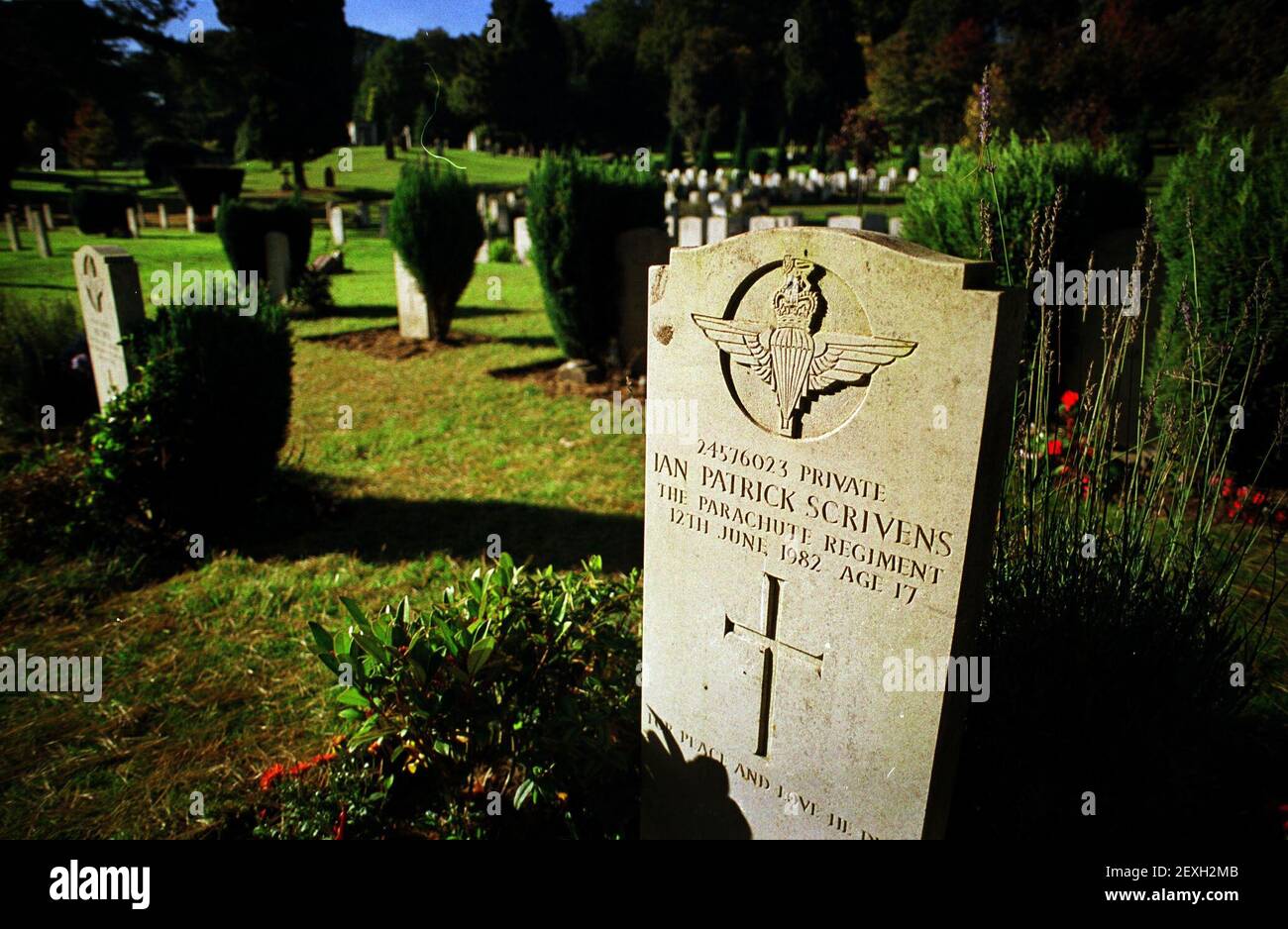 The grave of  Ian Scrivens at Aldershot October 1999 Stock Photo