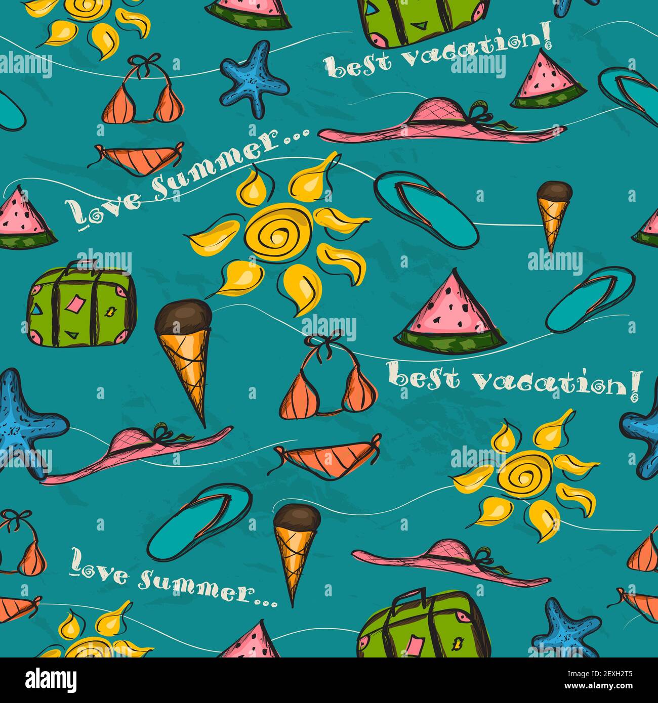 Seamless texture with sea vacation elements Stock Photo - Alamy