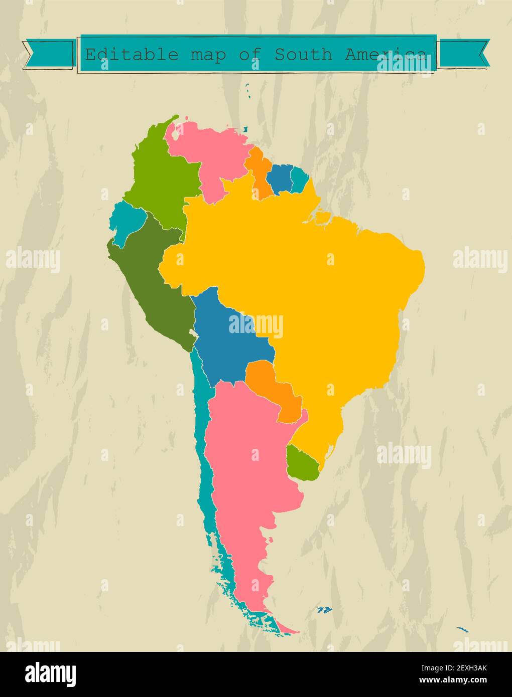 Editable South America  map with all countries. Stock Photo