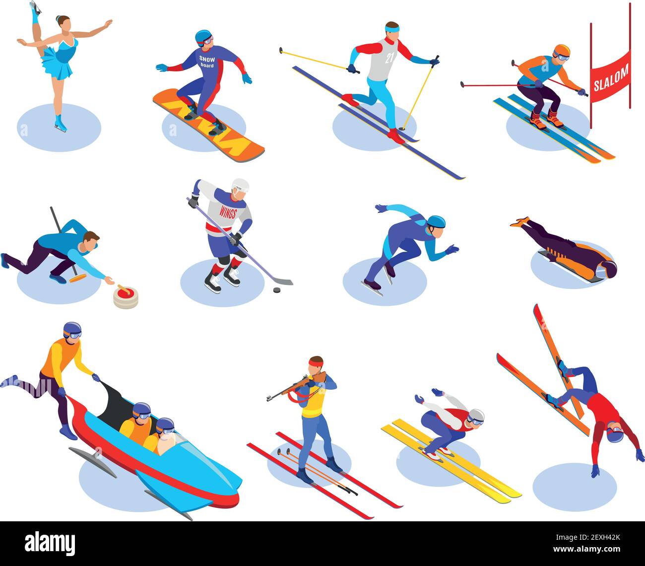 Winter sports isometric icons set of snowboarding slalom curling freestyle  figure skating ice hockey biathlon isometric vector illustration Stock  Vector Image & Art - Alamy