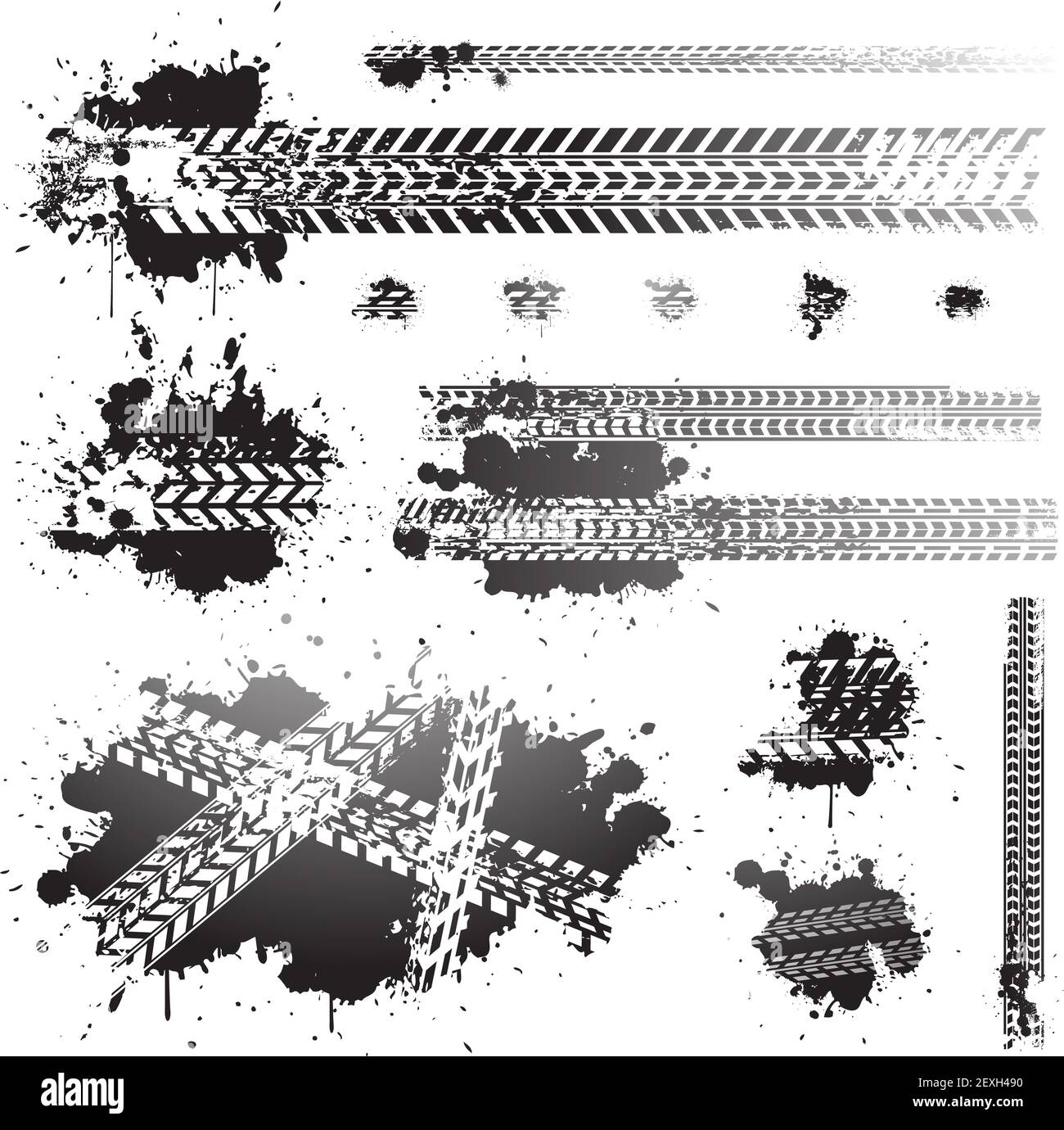 Dirty tire tracks and oil splats Stock Photo