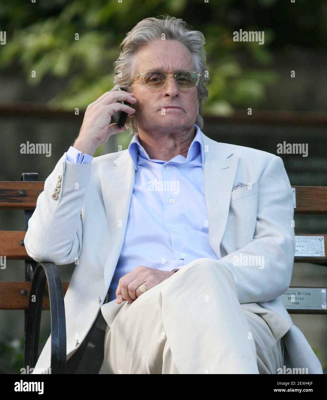 Michael Douglas on the set of Wall Street 2 10709, Photo By John