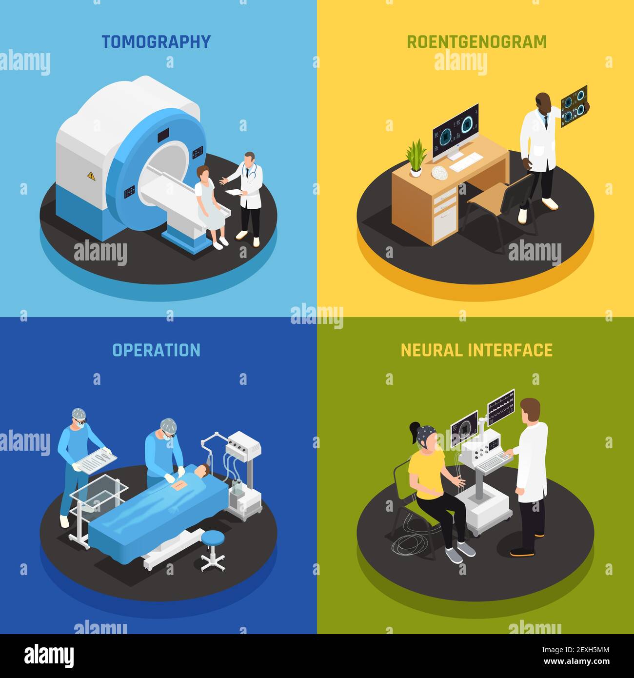 Neurology Concept Icons Set With Neural Interface Symbols Isometric