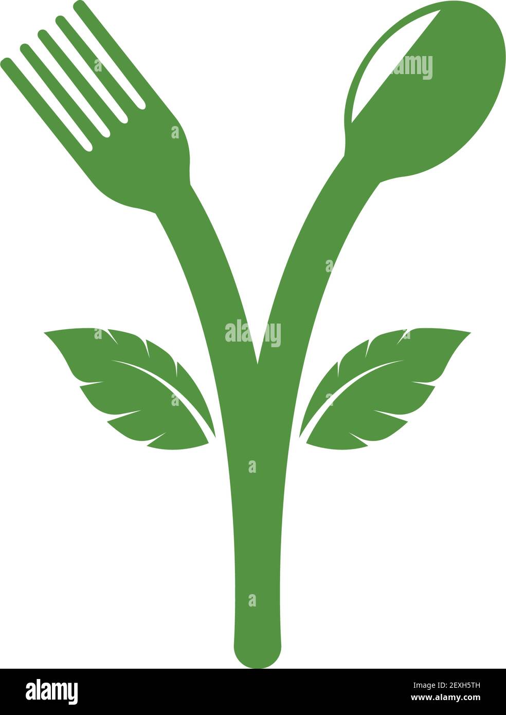 fork and spoon with leaves icon of vegetarian food vector design Stock