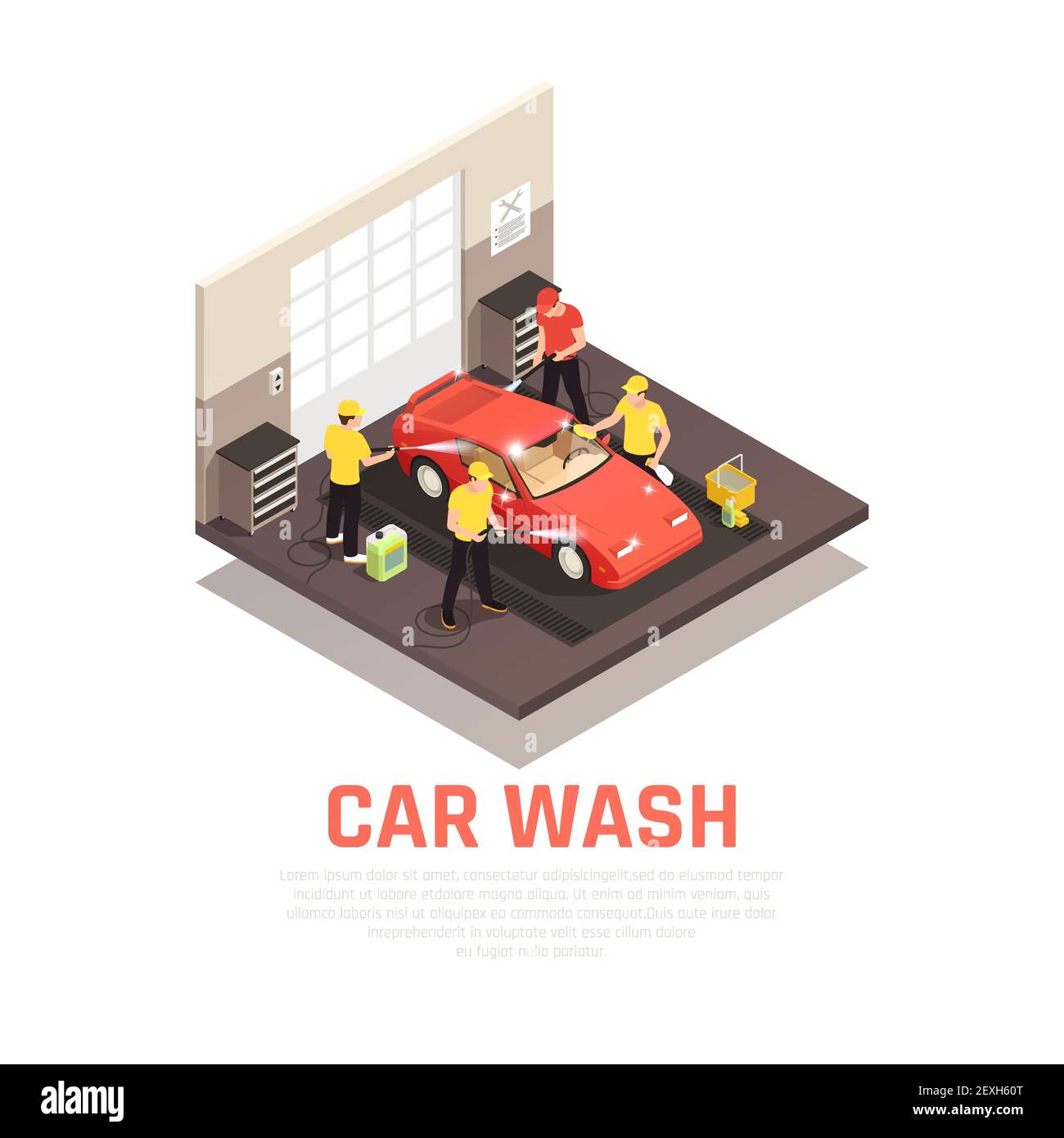 Carwash isometric consept with self service and automatic car wash ...