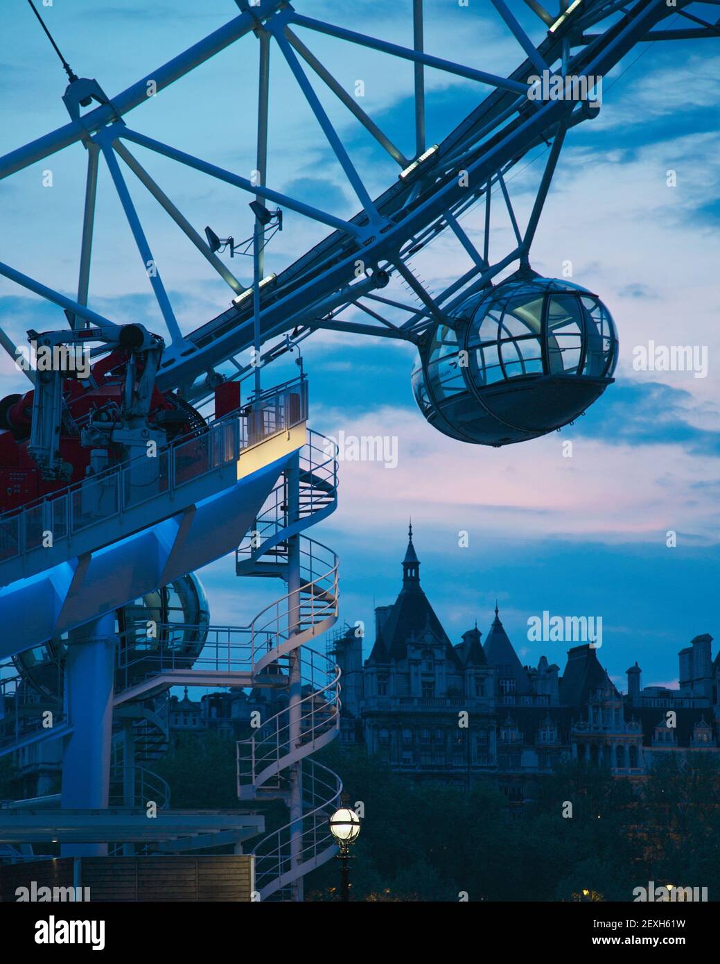 View the London Eye in London city centre and Thames river Stock Photo