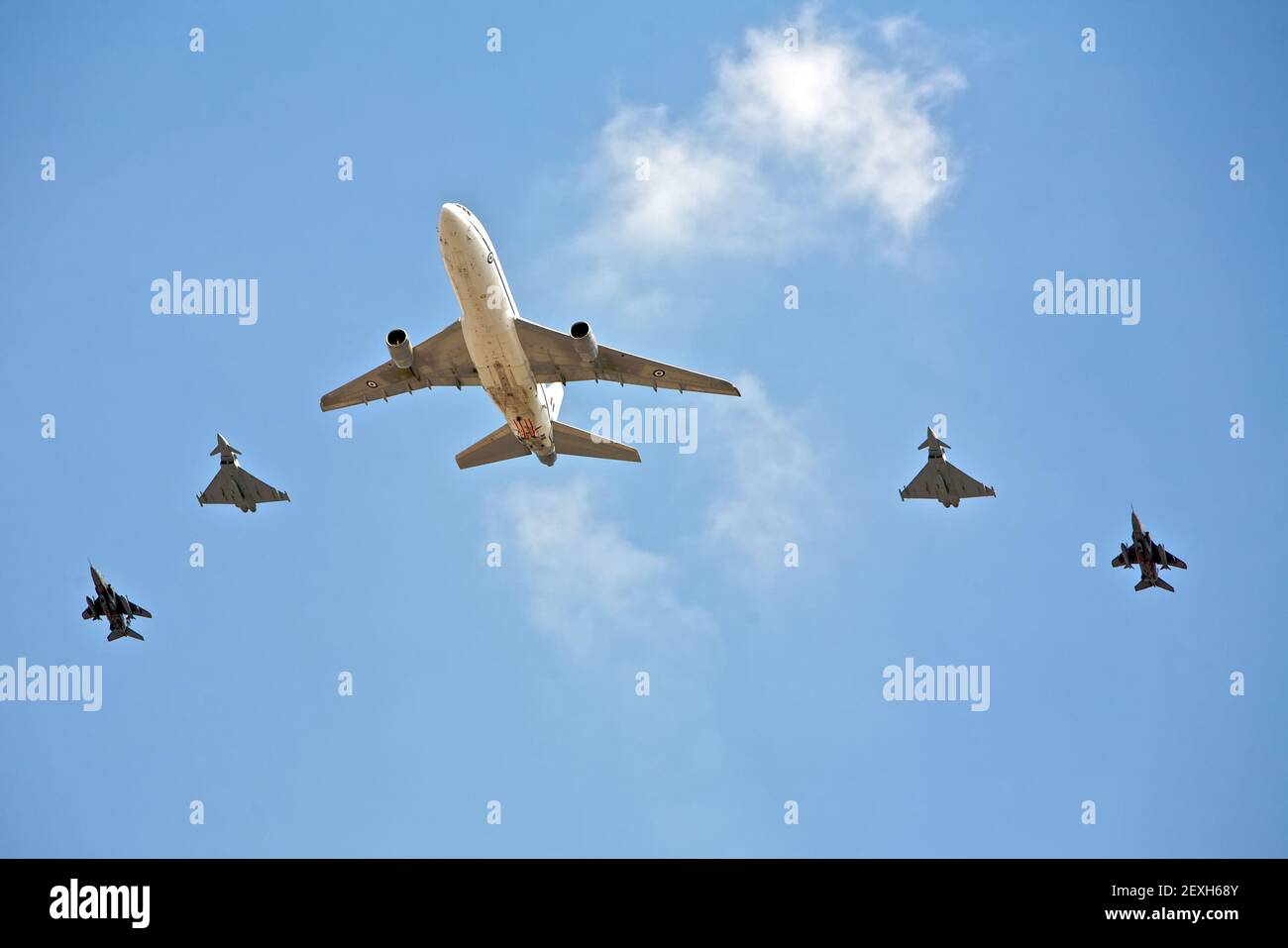 Air Show of Precision Flight Formation Stock Photo
