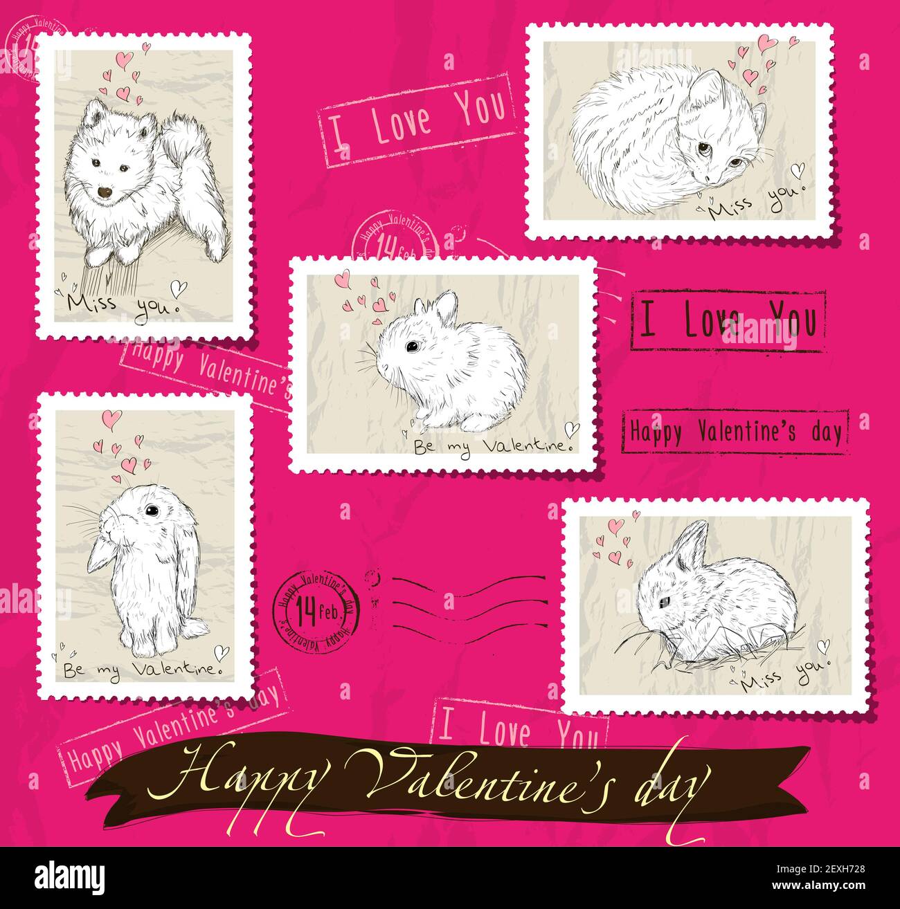 Set of postage stamps about love Stock Photo Alamy