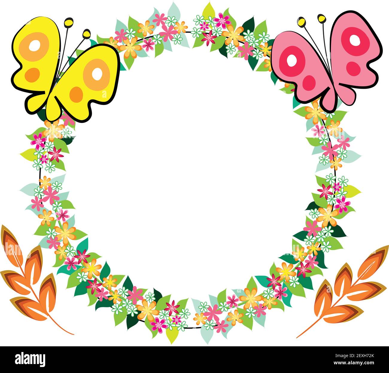 vector butterfly and flowers border frame background Stock Vector Image ...