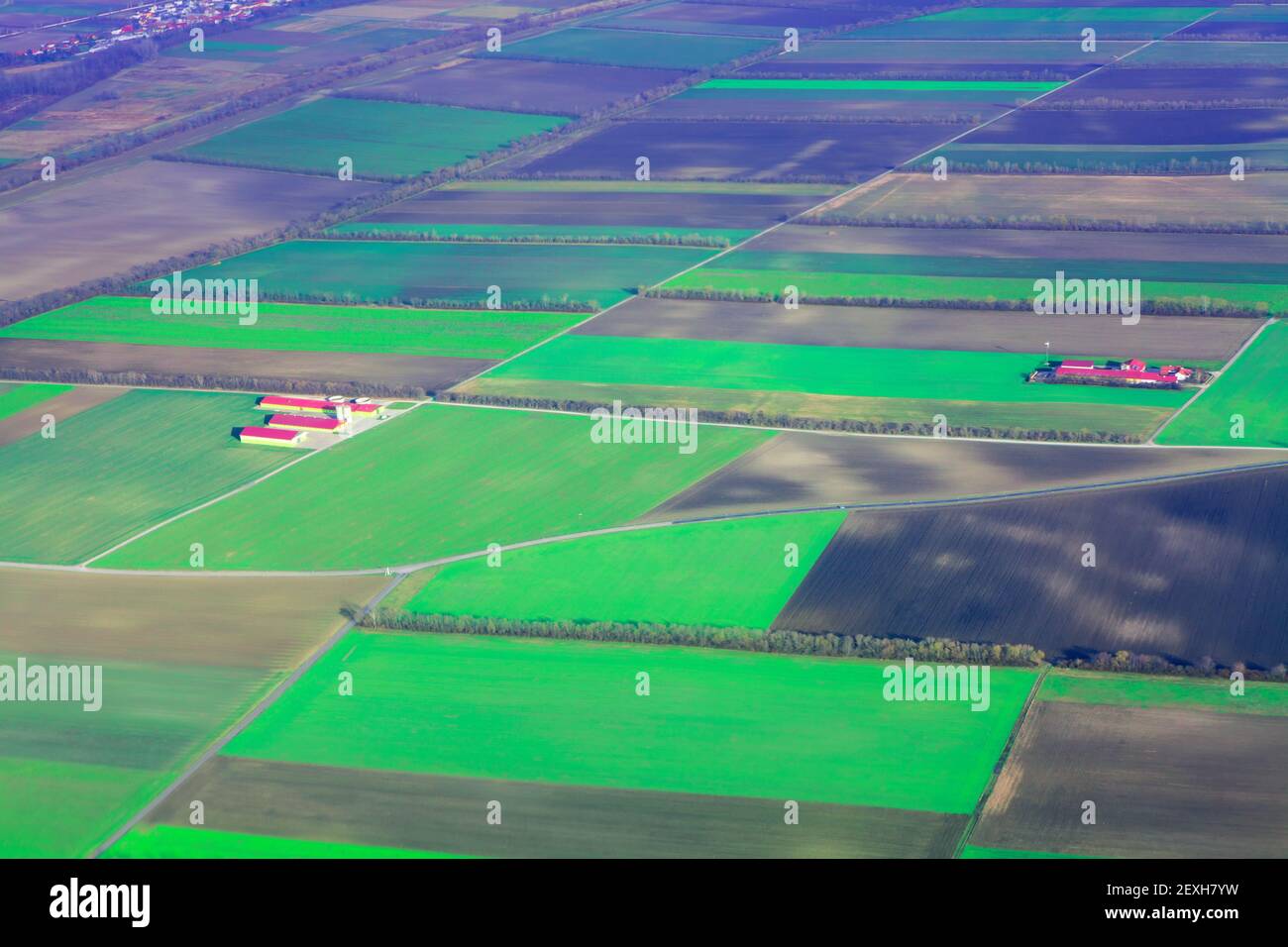 Aerial shot of green fields . Agricultural fields seen from above Stock ...