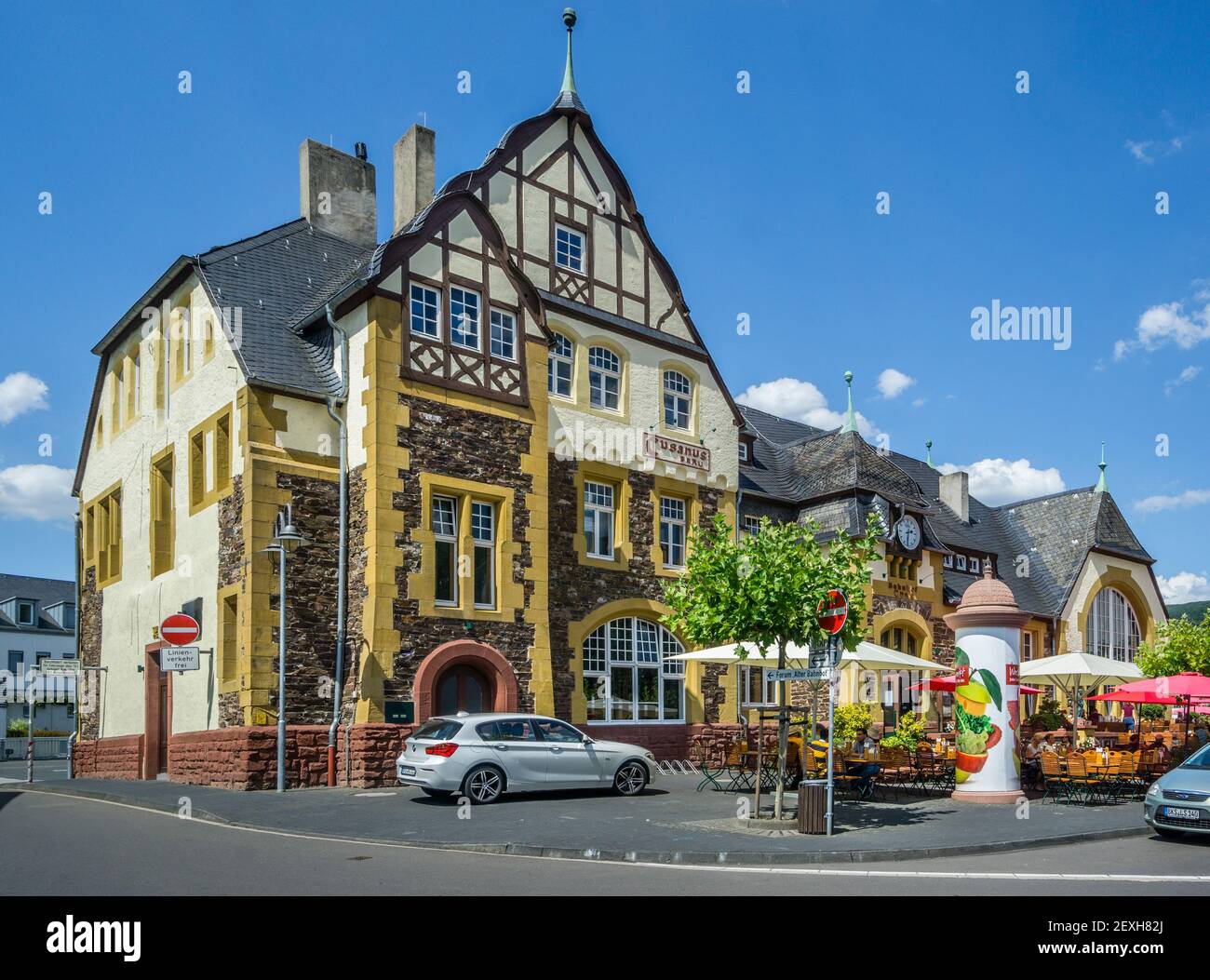 brewery at the former Cues railway station, now called The Brauhaus, Bernkastel-Kues, Middle Moselle, Rhineland-Palatinate, Germany Stock Photo