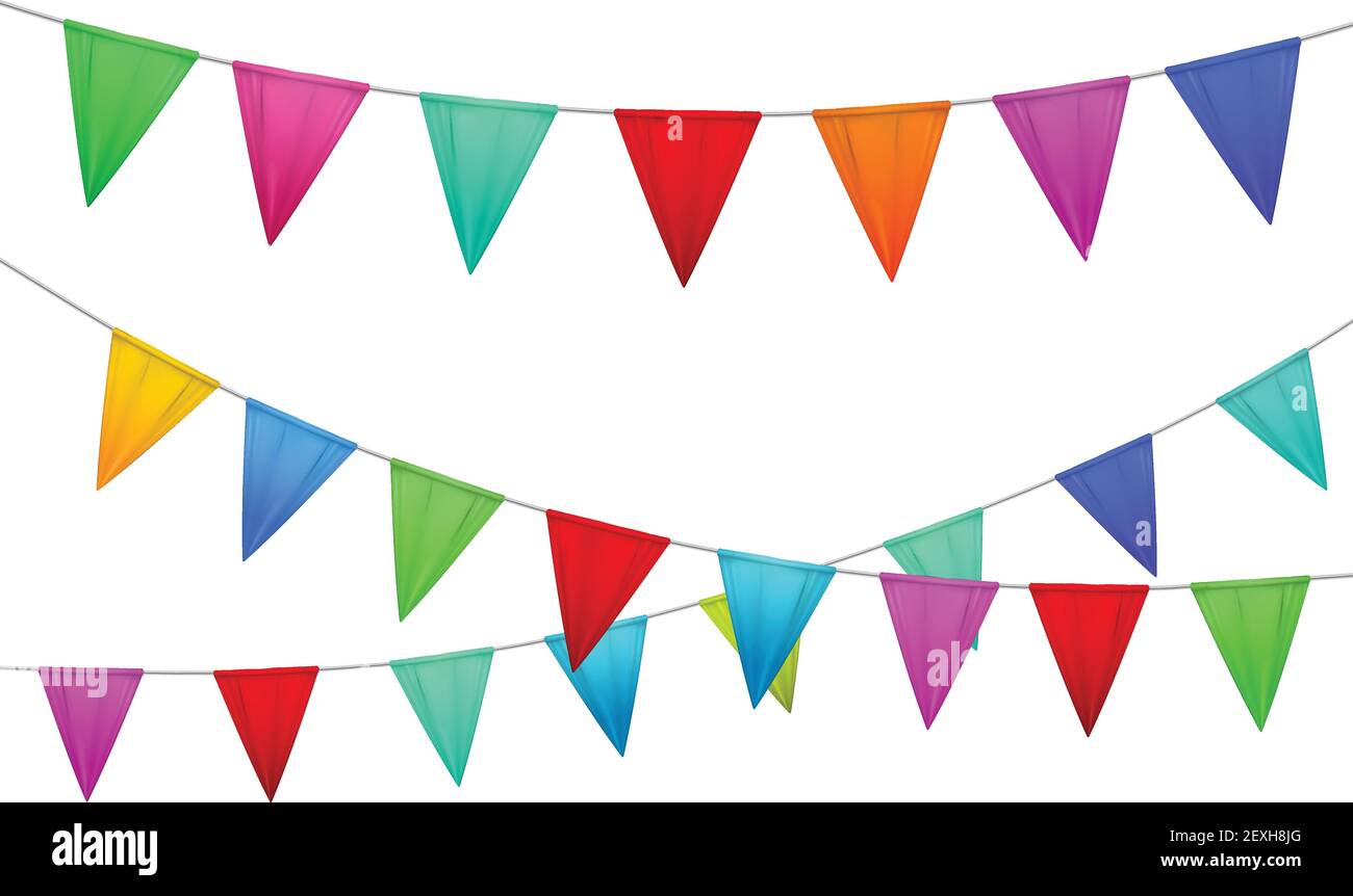 Decorative colorful party slingers pennants red blue yellow orange pink