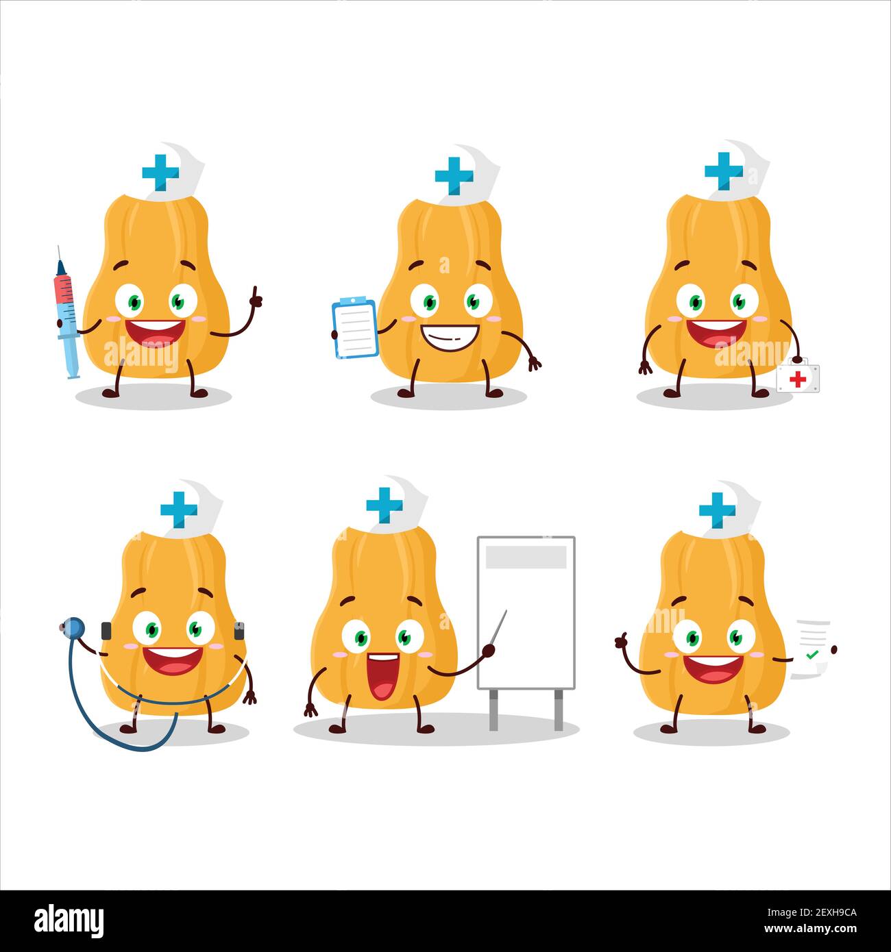 https://c8.alamy.com/comp/2EXH9CA/doctor-profession-emoticon-with-butternut-squash-cartoon-character-vector-illustration-2EXH9CA.jpg