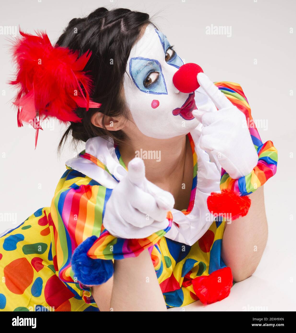 Clown Yelling Close Up Portrait Bright Beautiful Female Performer Stock Photo