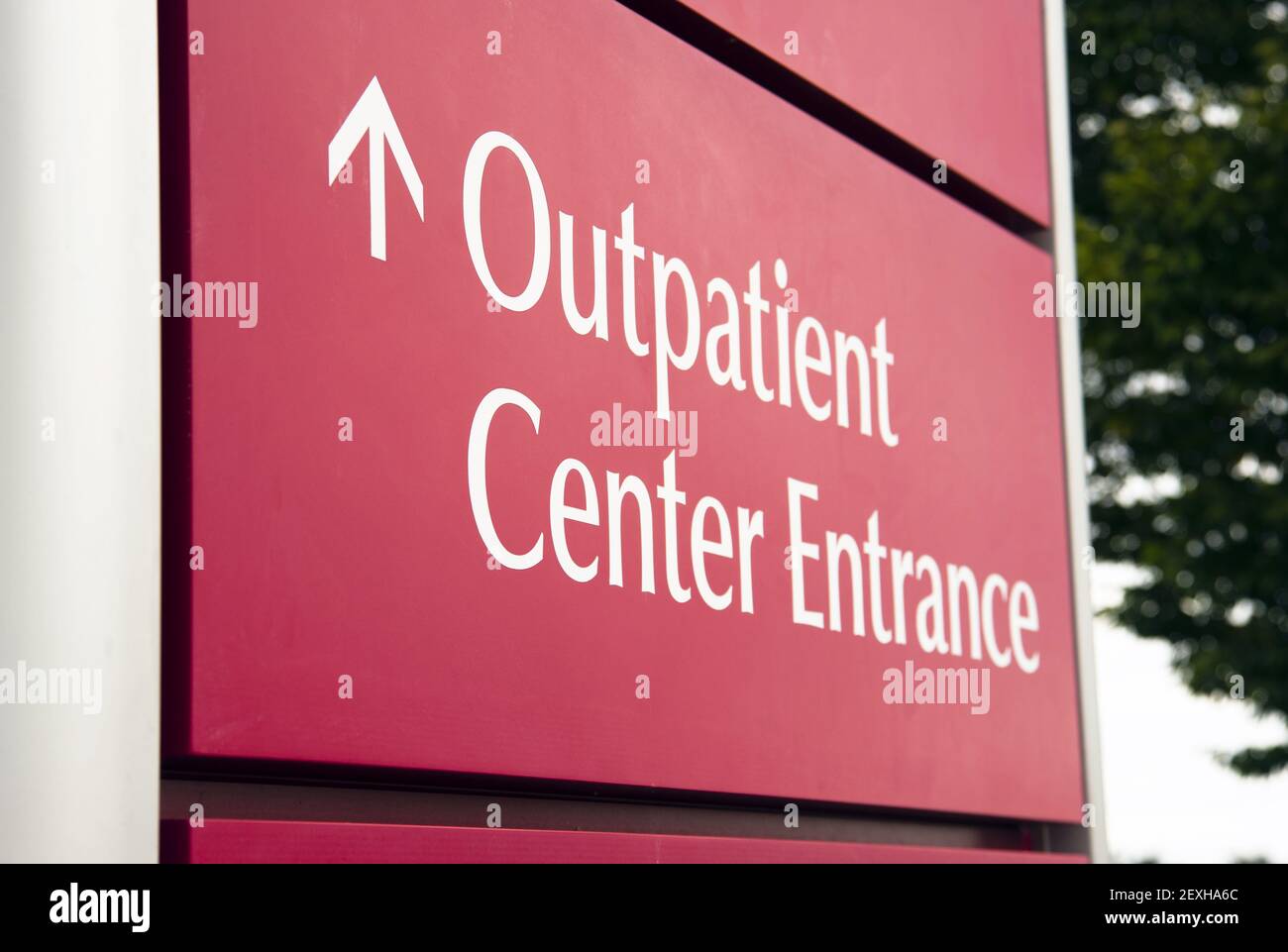 Big Red Hospital Outpatient Center Emergency Entrance Health Care Stock Photo
