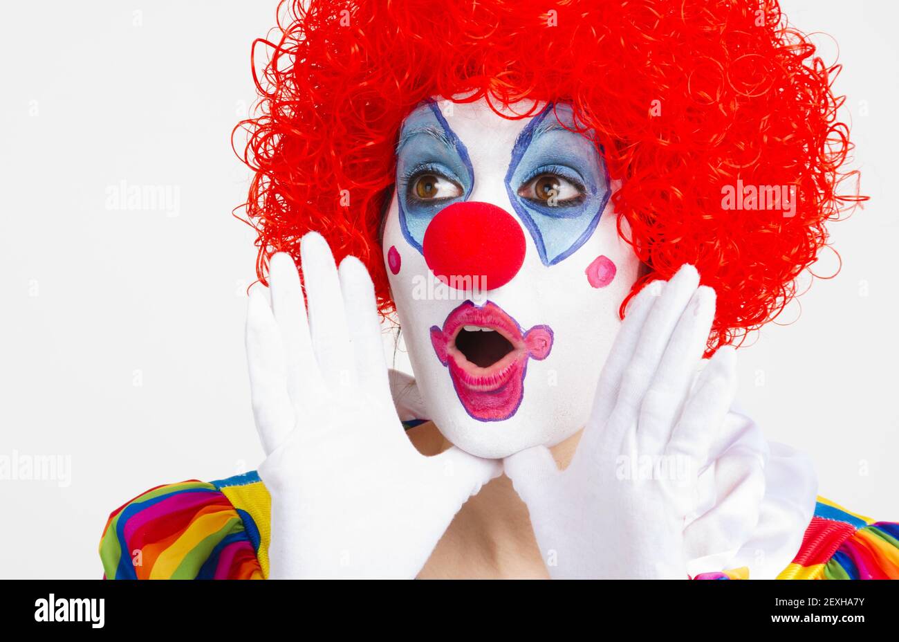 Clown Yelling Extreme Close Up Bright Beautiful Female Performer Stock Photo