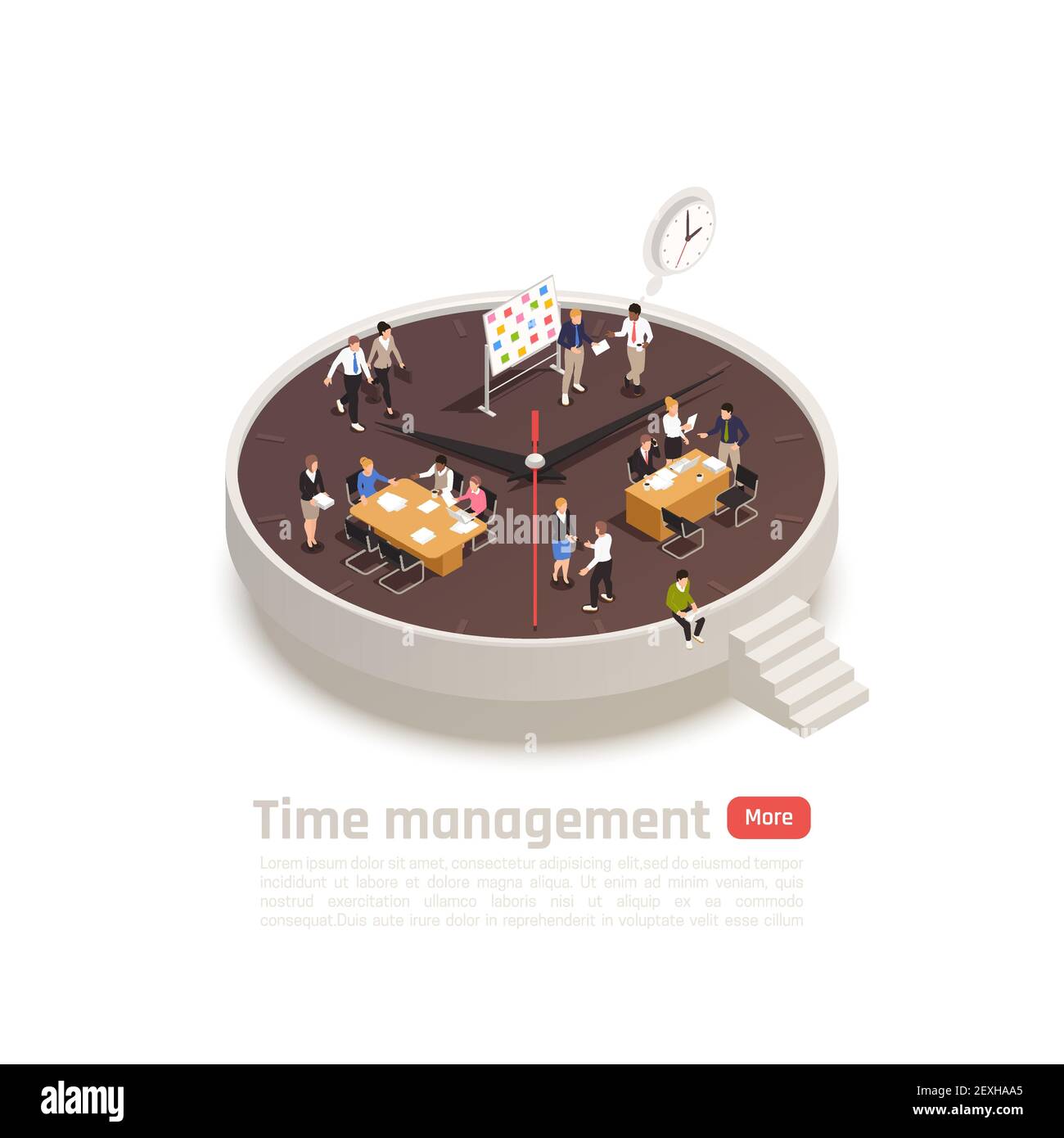 Time management isometric round concept for web design with employees ...