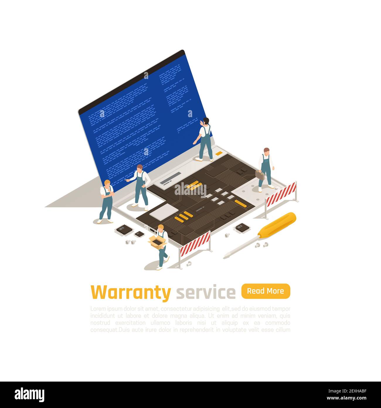 Warranty service isometric design concept with small figurines of