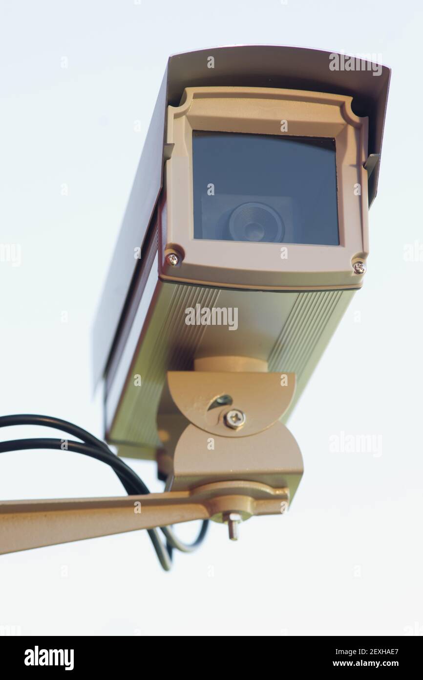 Enclosed Professional Security System Video Camera Mounted Outside Home