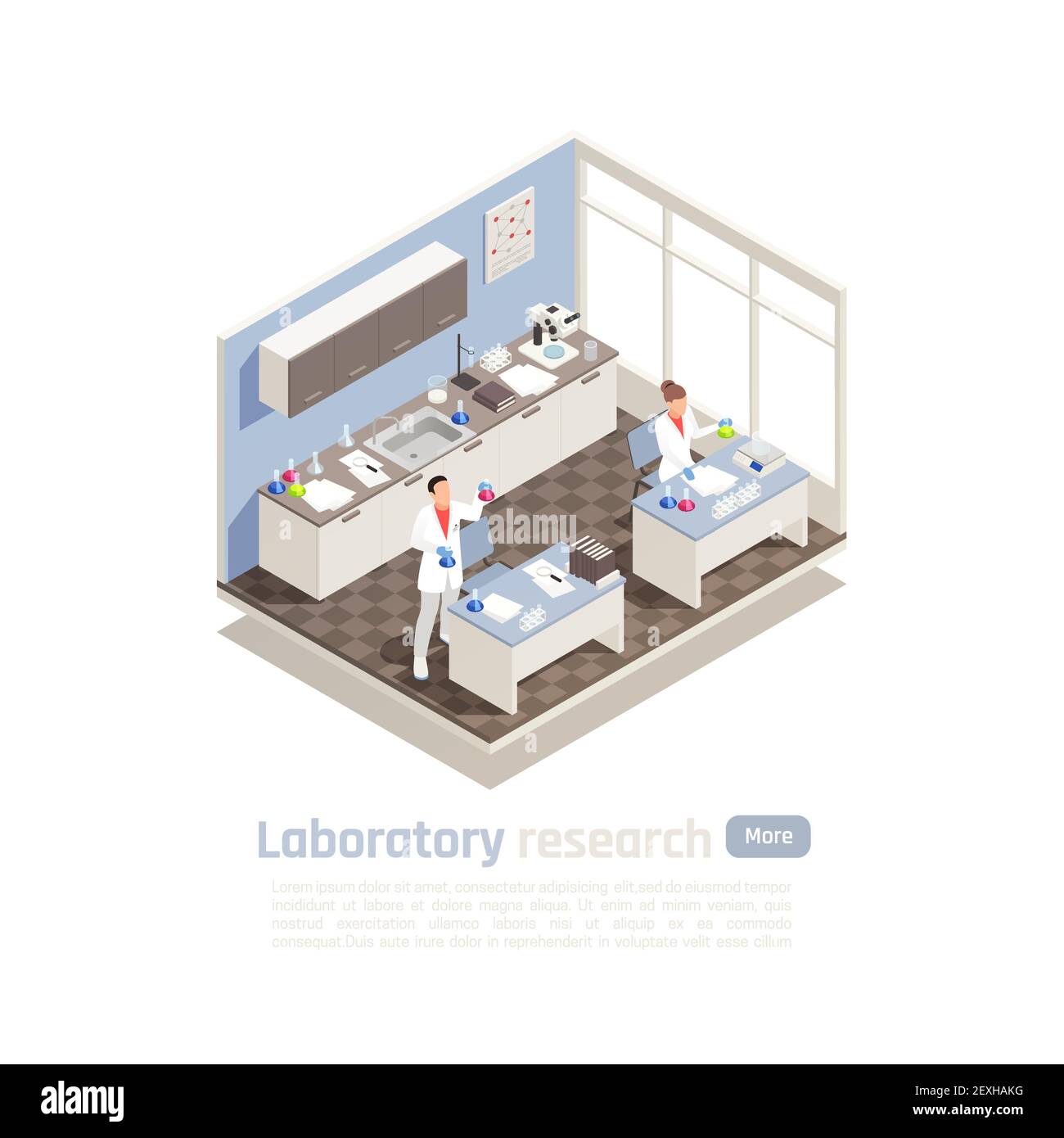 Laboratory research isometric composition with scientists inventing and