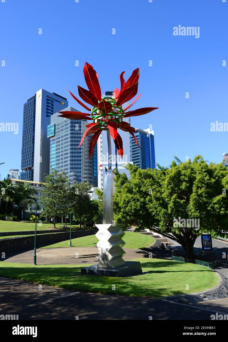 The Poinsettia Riverfire in the Emma Miller Place park in Brisbane, Australia. Stock Photo