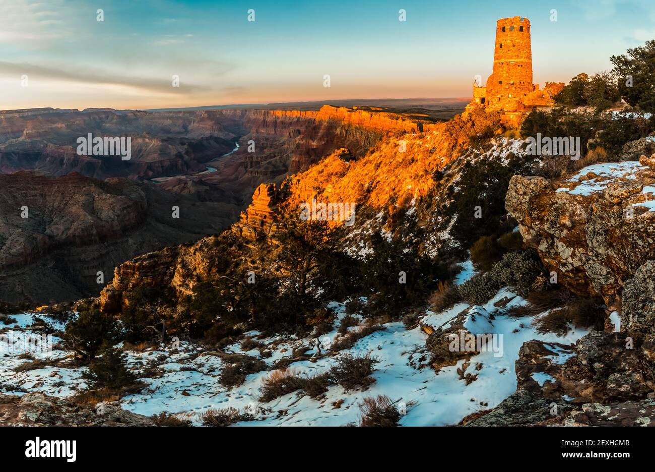 The Desert Watchtower Sits on the Edge of The Grand Canyon, Grand Canyon National Park, Arizona, USA Stock Photo