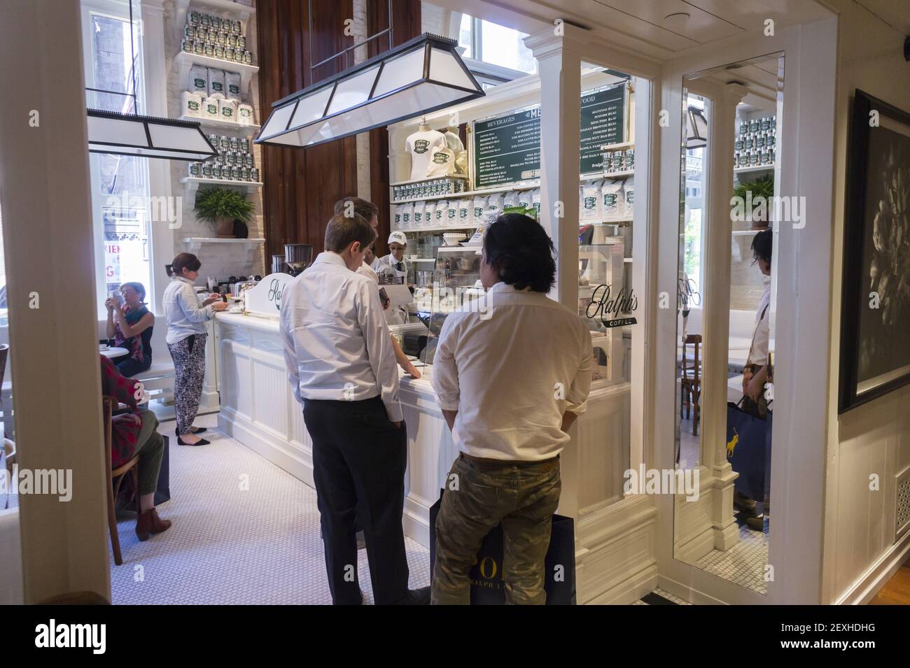 Customers on line at Ralph's Coffee in the brand new Polo Ralph Lauren  store of Fifth Avenue in New York on Friday, September 12, 2014. The Ralph  Lauren Corp. announced that it