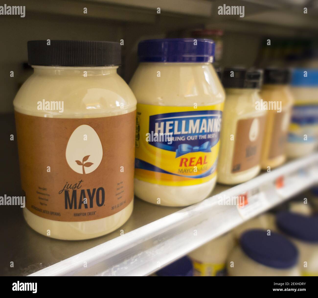 Jars of Just Mayo by Hampton Creek and Hellman's Real Mayonnaise by