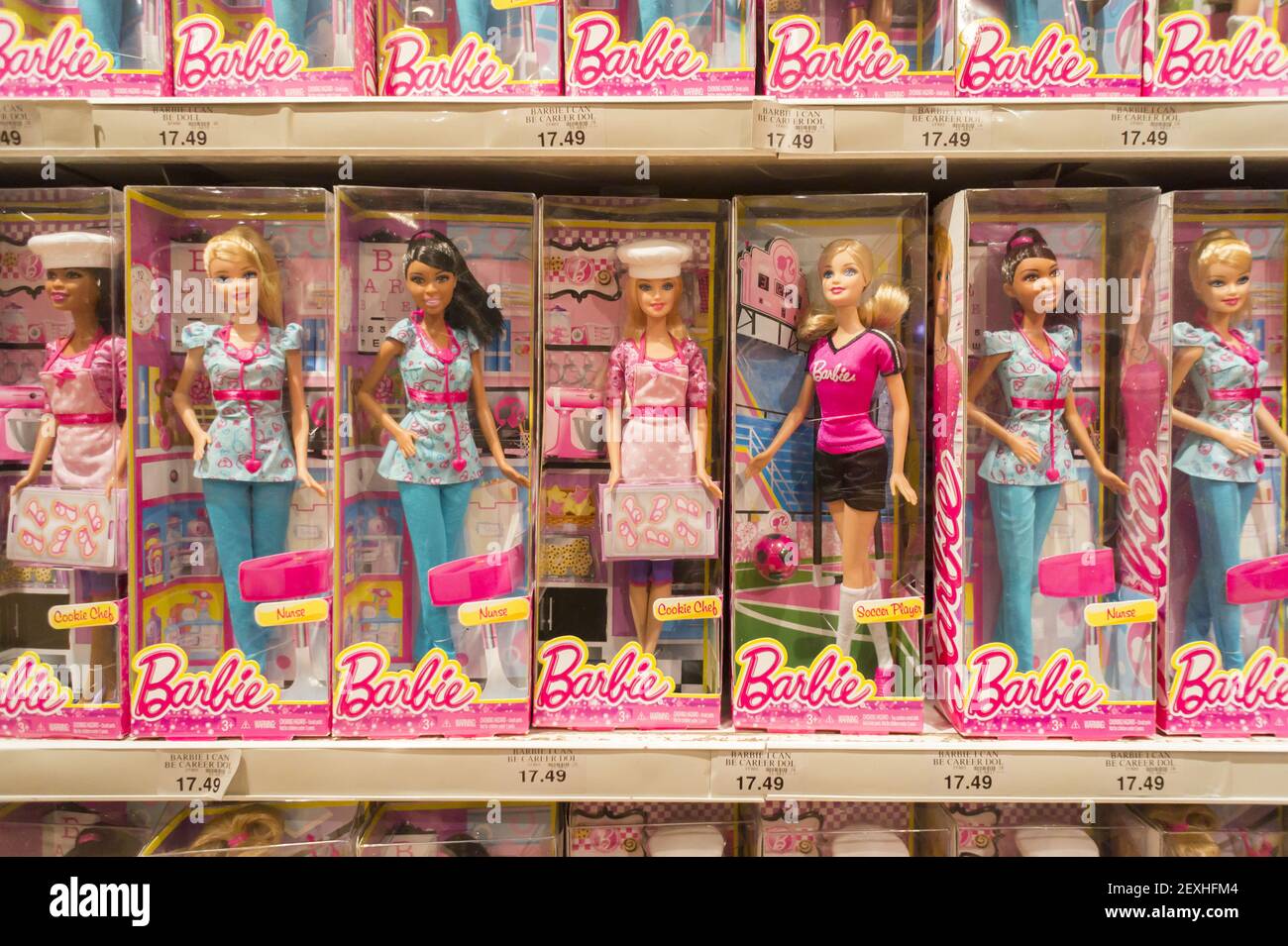 The Barbie display at Toys R Us in Times Square in New York on Tuesday,  November 25, 2014. (Photo by Richard B. Levine Stock Photo - Alamy