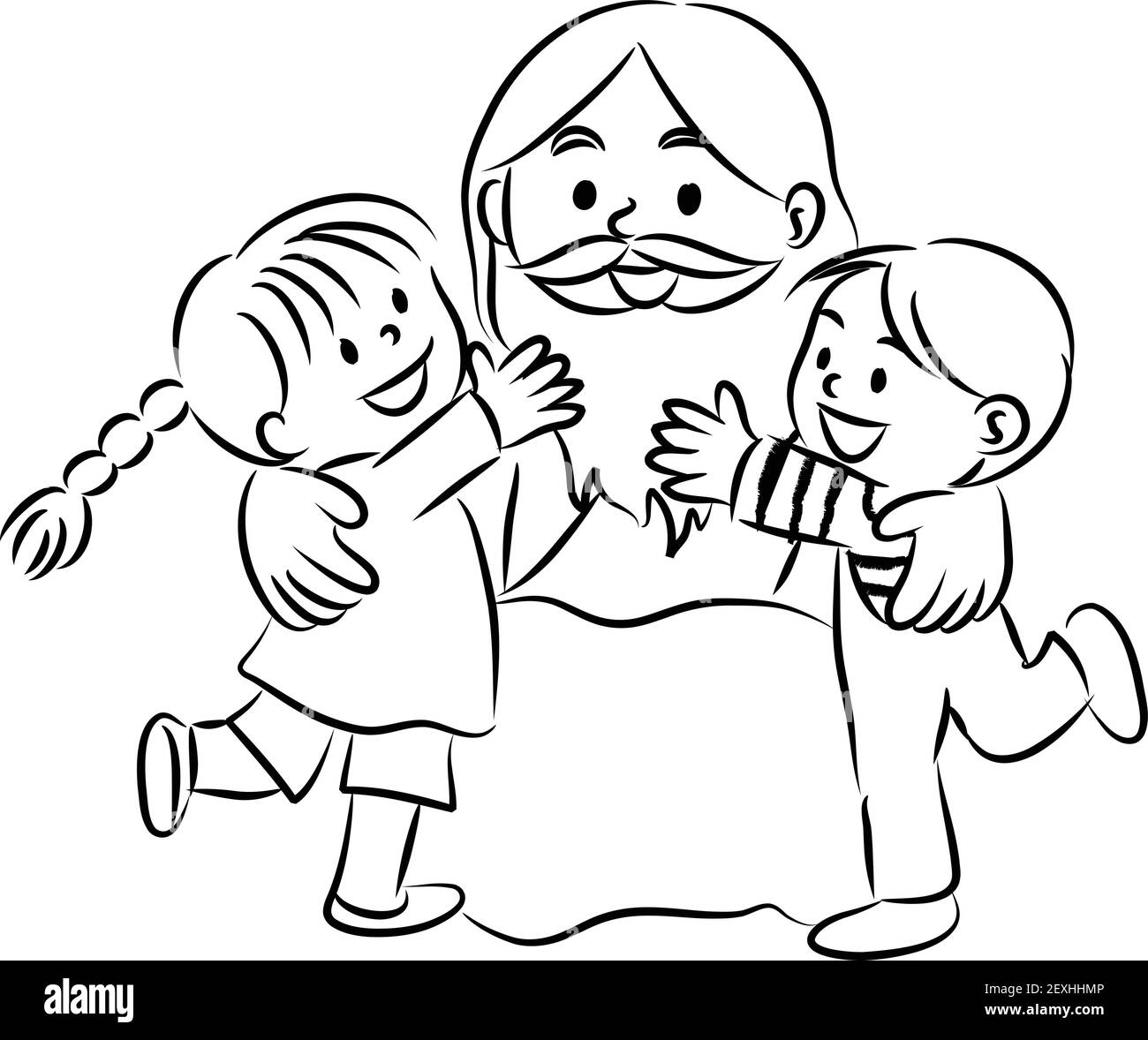 Cartoon Jesus Christ hug children Stock Vector