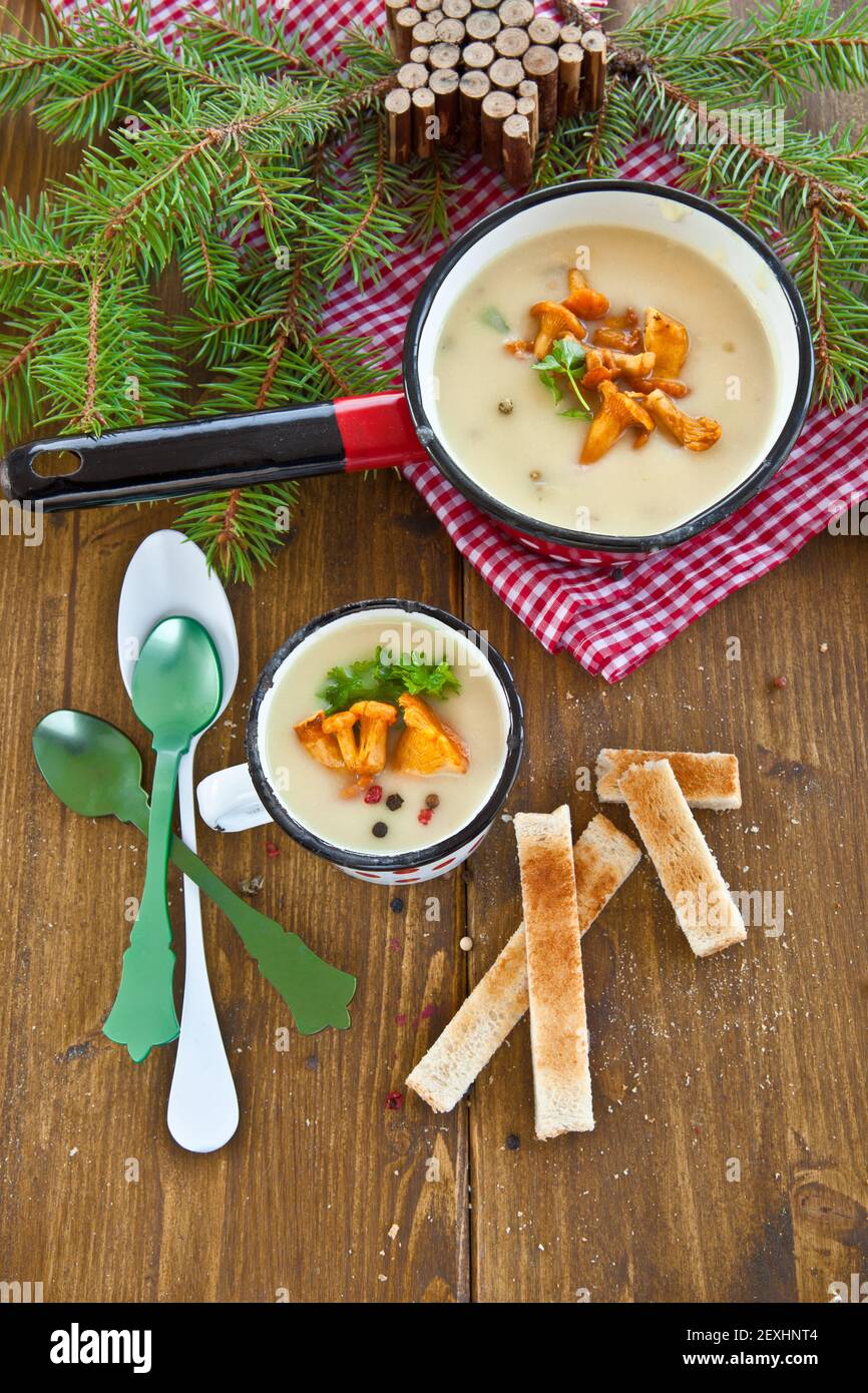 Creamy mushroom soup with chanterelles Stock Photo Alamy