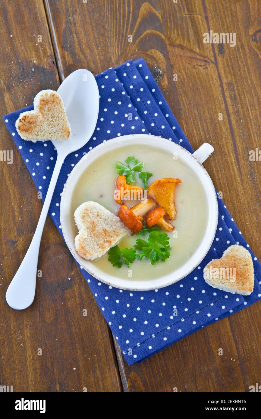 Creamy mushroom soup with chanterelles Stock Photo Alamy