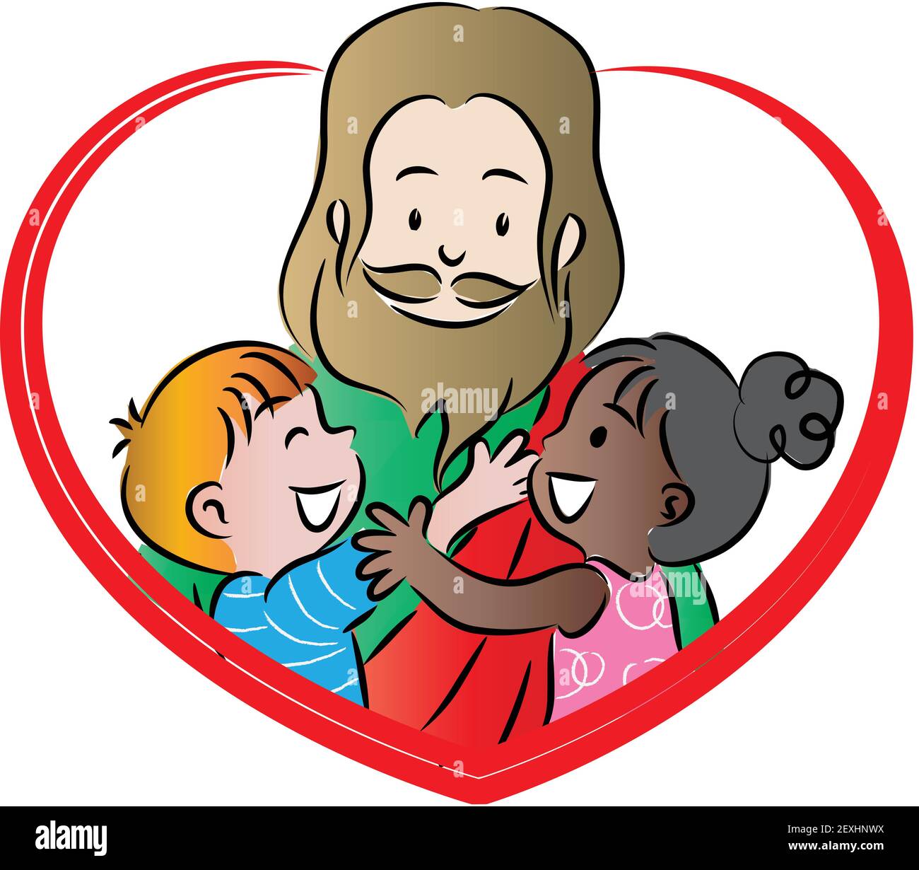 Cartoon Jesus Christ hug kids Stock Vector Image & Art - Alamy