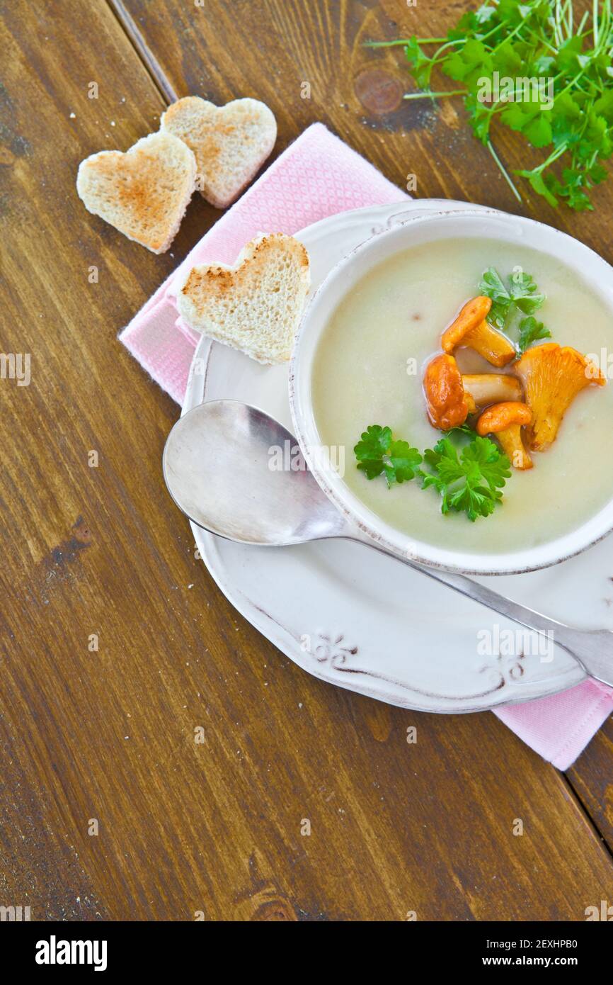 Creamy mushroom soup with chanterelles Stock Photo Alamy