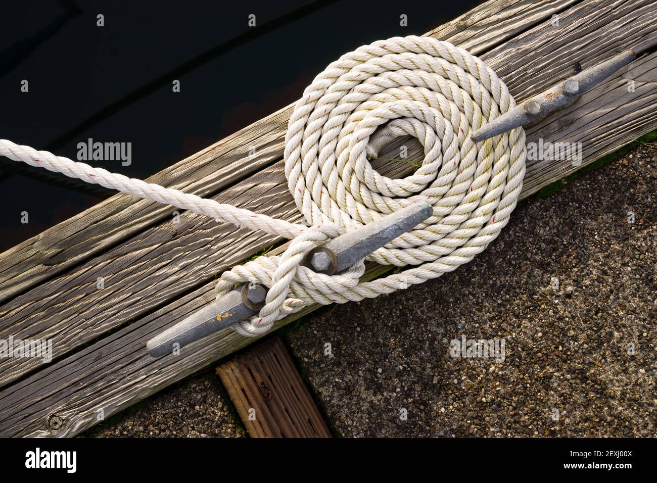 Beautiful Swirled Curled Rope Boat Bow Line Nautical Tie Down Stock